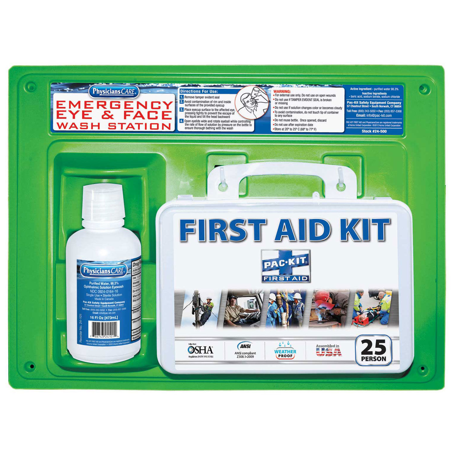 Physicians Care 24-500 Eye Flush Solution with First Aid Kit