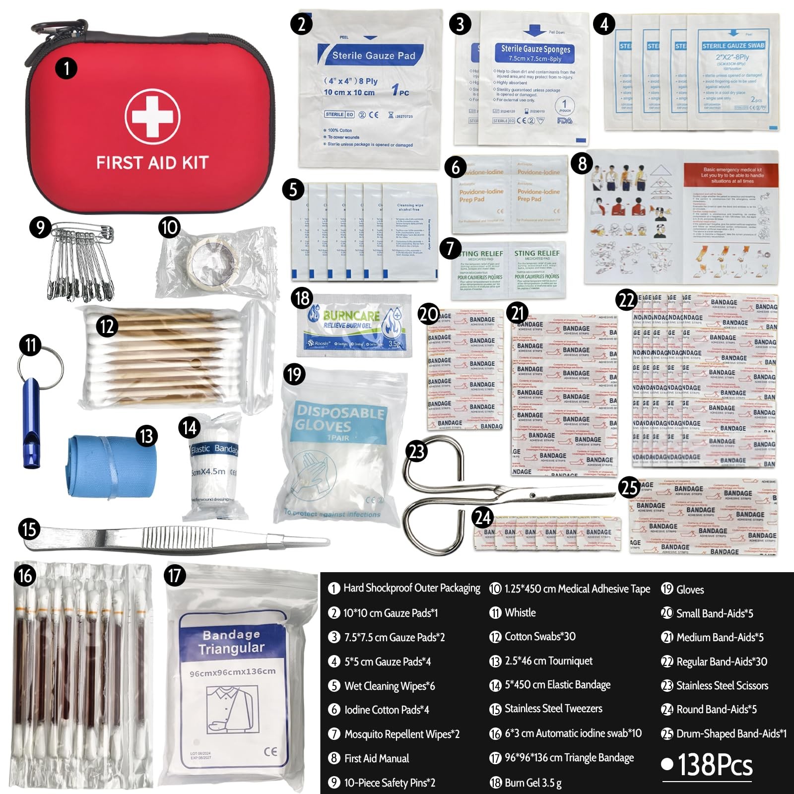 138 Pcs Mini First Aid Kit Travel Size, TSA Approved Small First Aid Kit for …