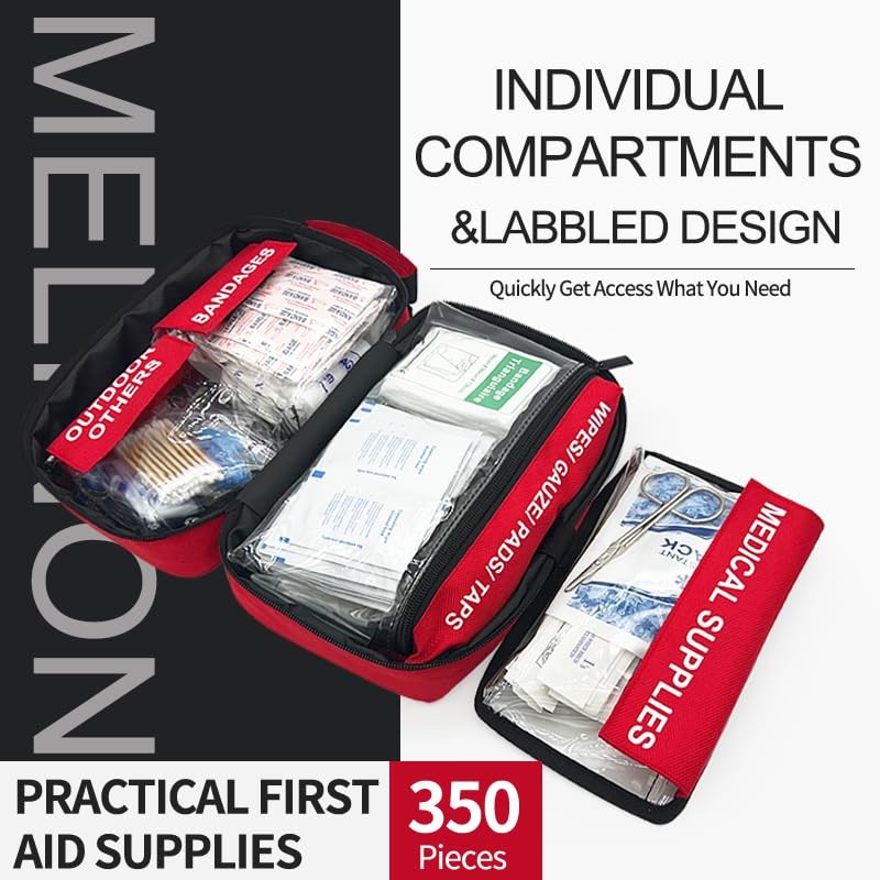 350 Piece Premium First Aid Kit – Large Kit for Home, Car, Office, Camping, H…