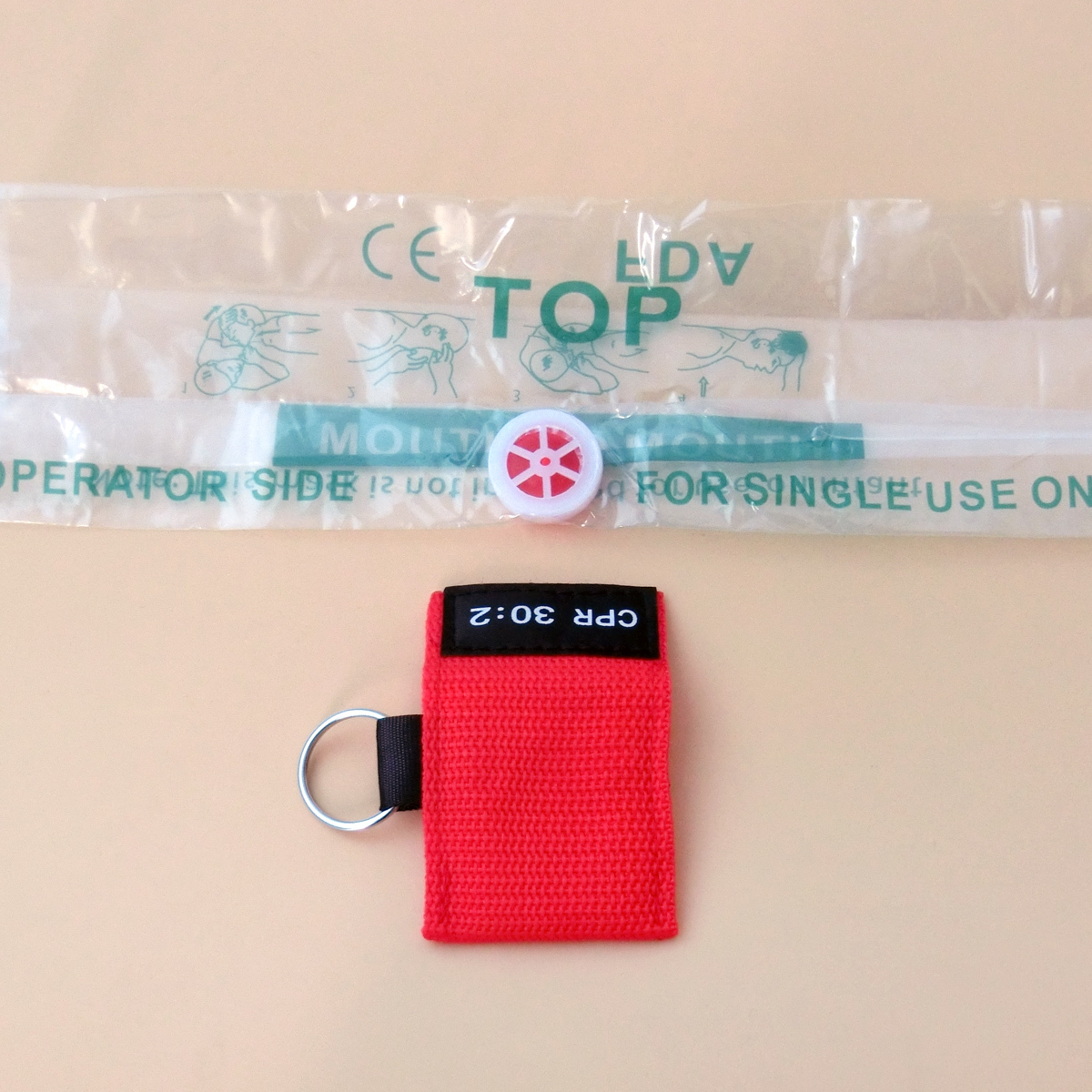 200PCS 8 COLORS CPR MASK ONE-WAY VALVE KEYCHAIN POUCH CPR 30:2 AED FIRST AID