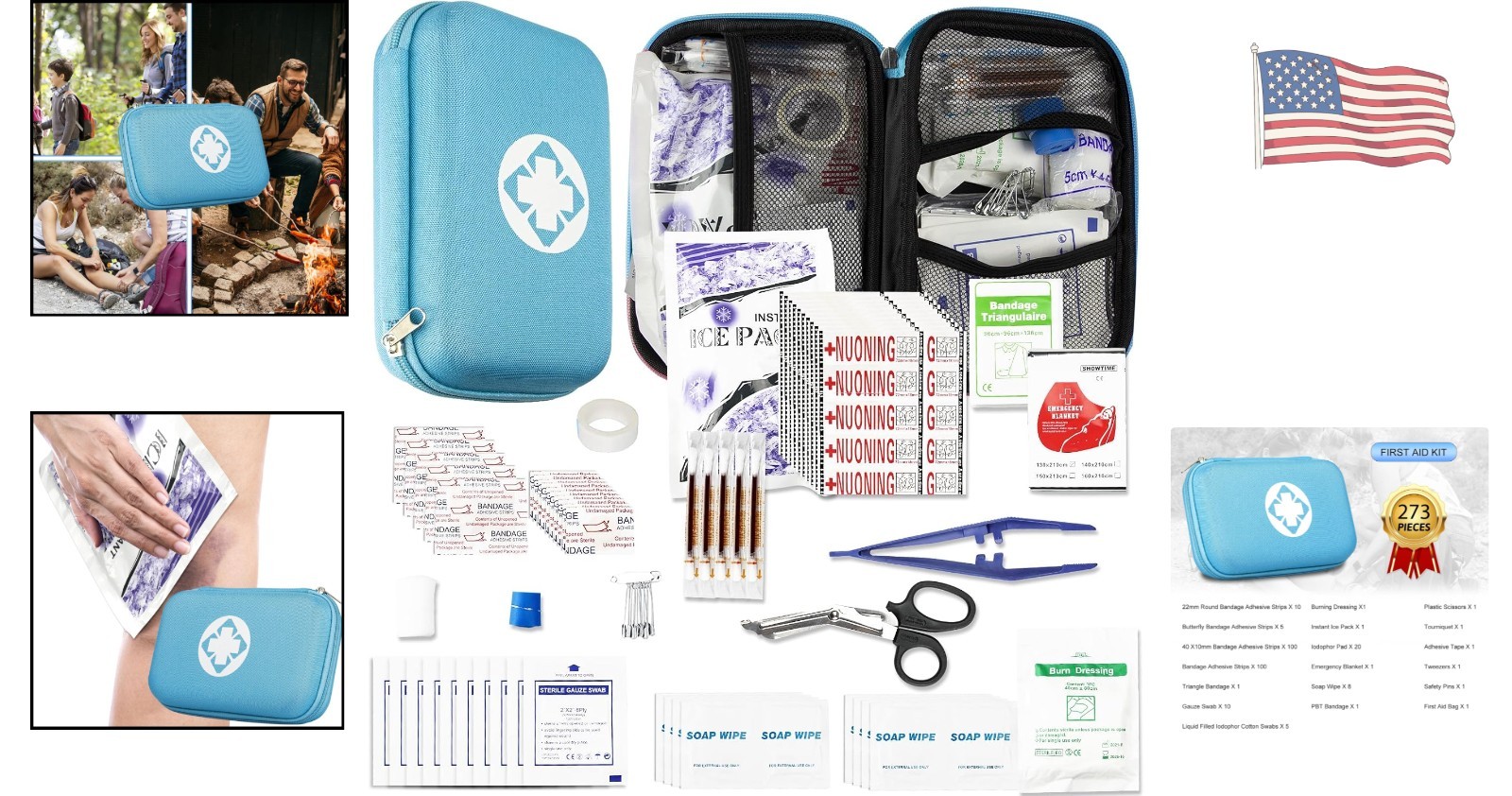 273-Piece Waterproof First Aid Kit for Camping, Travel & Emergency Preparedness