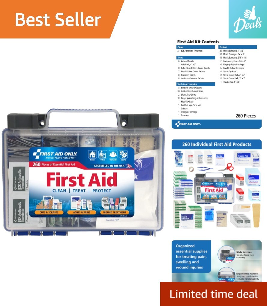 260-Piece OSHA-Compliant First Aid Kit for Home, Office & Vehicle Preparedness