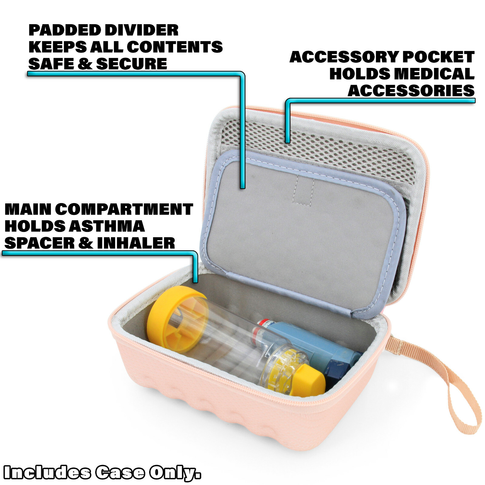 CM Asthma Inhaler Case Fits Spacer, Mask and Accessories, Rose Gold Case Only