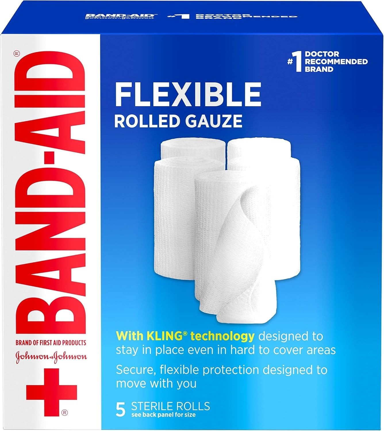 Soft, Self-Adhesive Band-Aid Rolled Gauze for Minor Wounds – 5 Count Value Pack