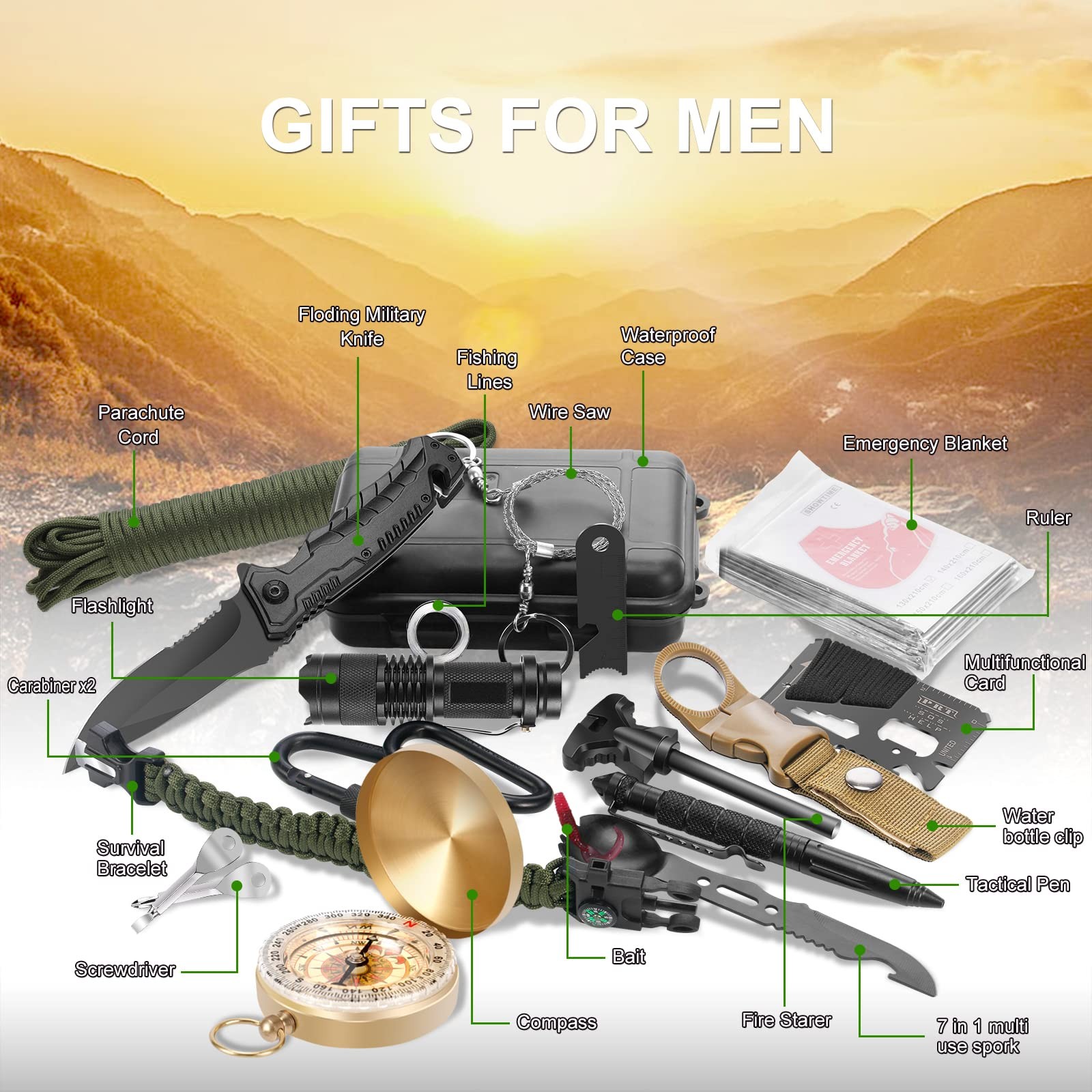 Emergency Kit 22-in-1 Camping Hiking Outdoor Gear Tactical Compass Knife Set