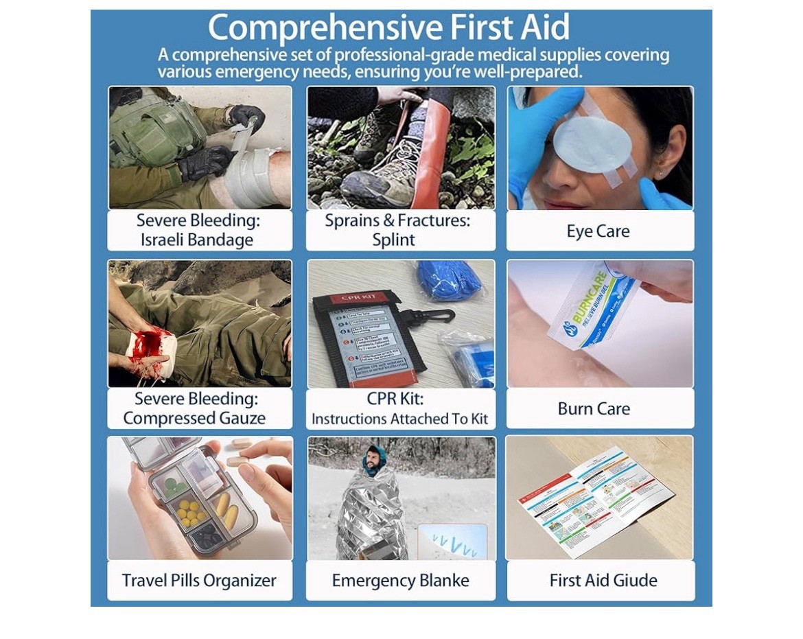 Comprehensive First Aid Kit Labeled Compartments for Trauma & Emergencies 265pcs