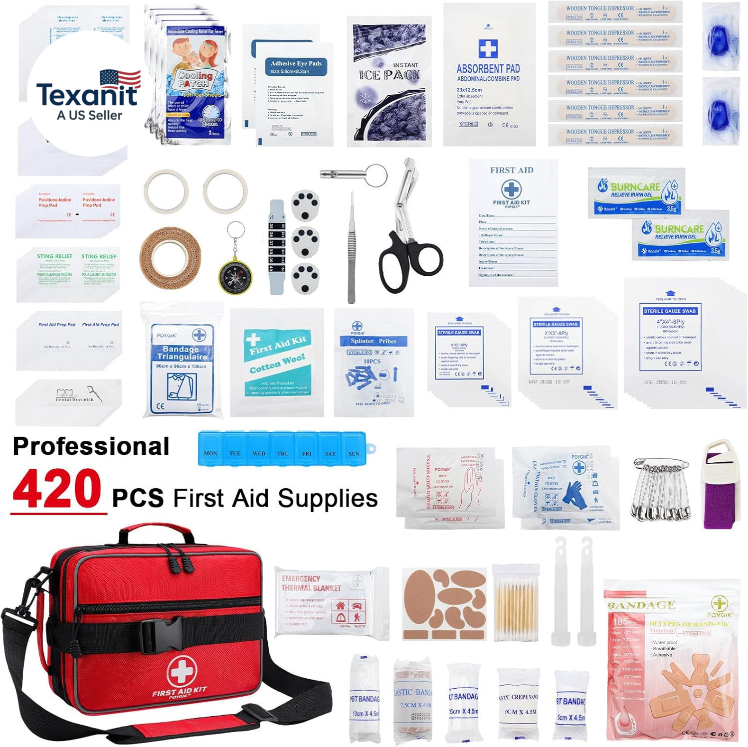 Premium 420 Piece Large First Aid Kit for Home, Car, Travel, Camping, Truck, Hik