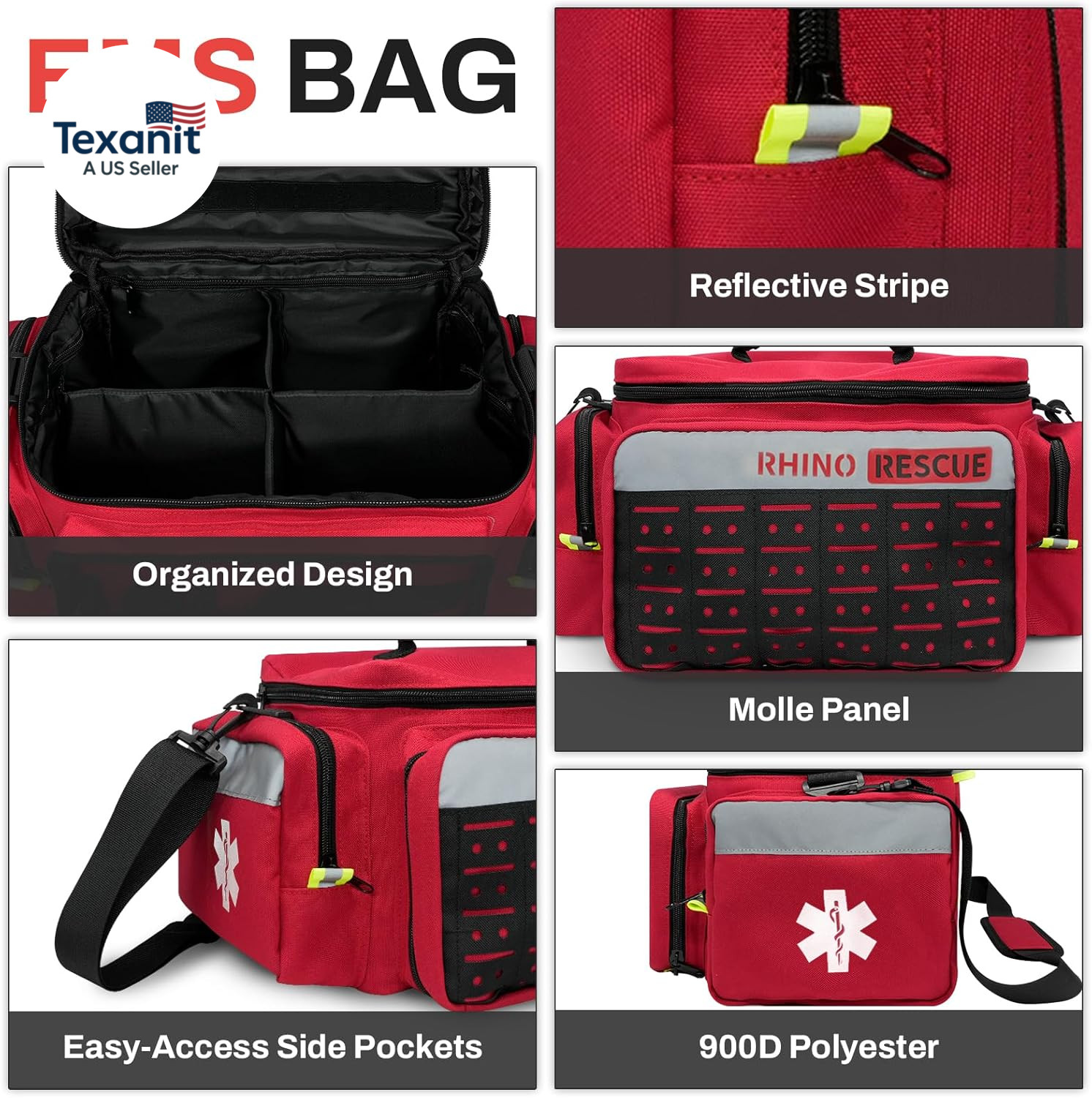 First Responder First Aid Kit Fully-Stocked EMT Bag, Professional EMT/EMS Trauma
