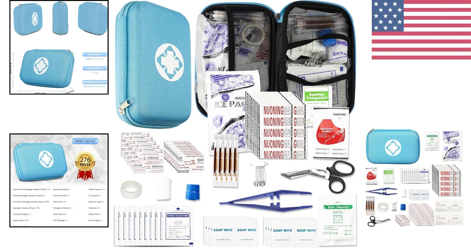 276-Piece Travel First Aid Kit – Compact Blue Emergency Supplies for Adventures