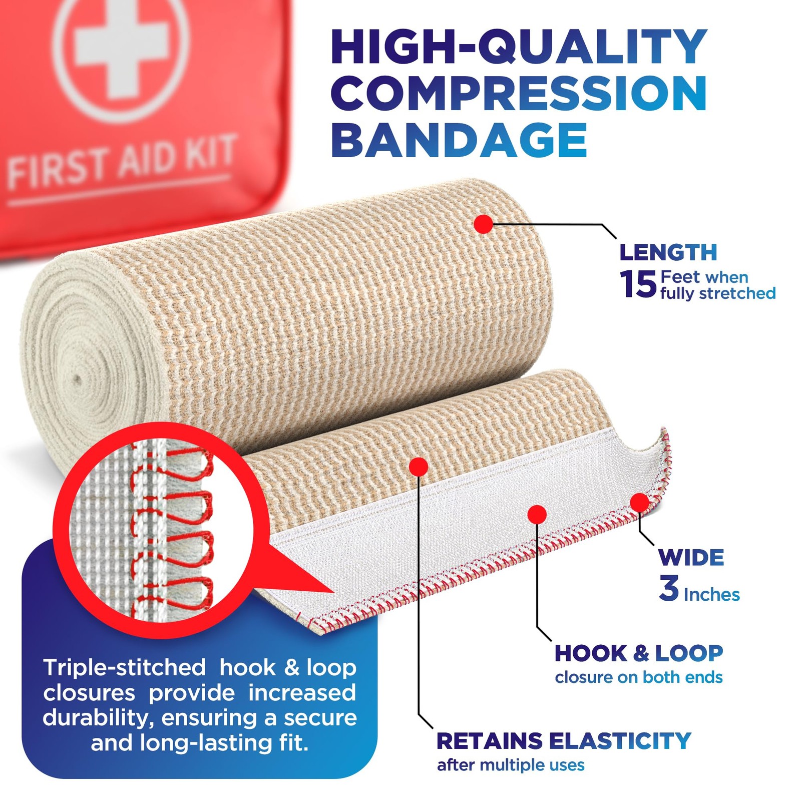 Premium Elastic Bandage Wrap – 3” (2pk) – Strong Compression – 2 Pack, Beige