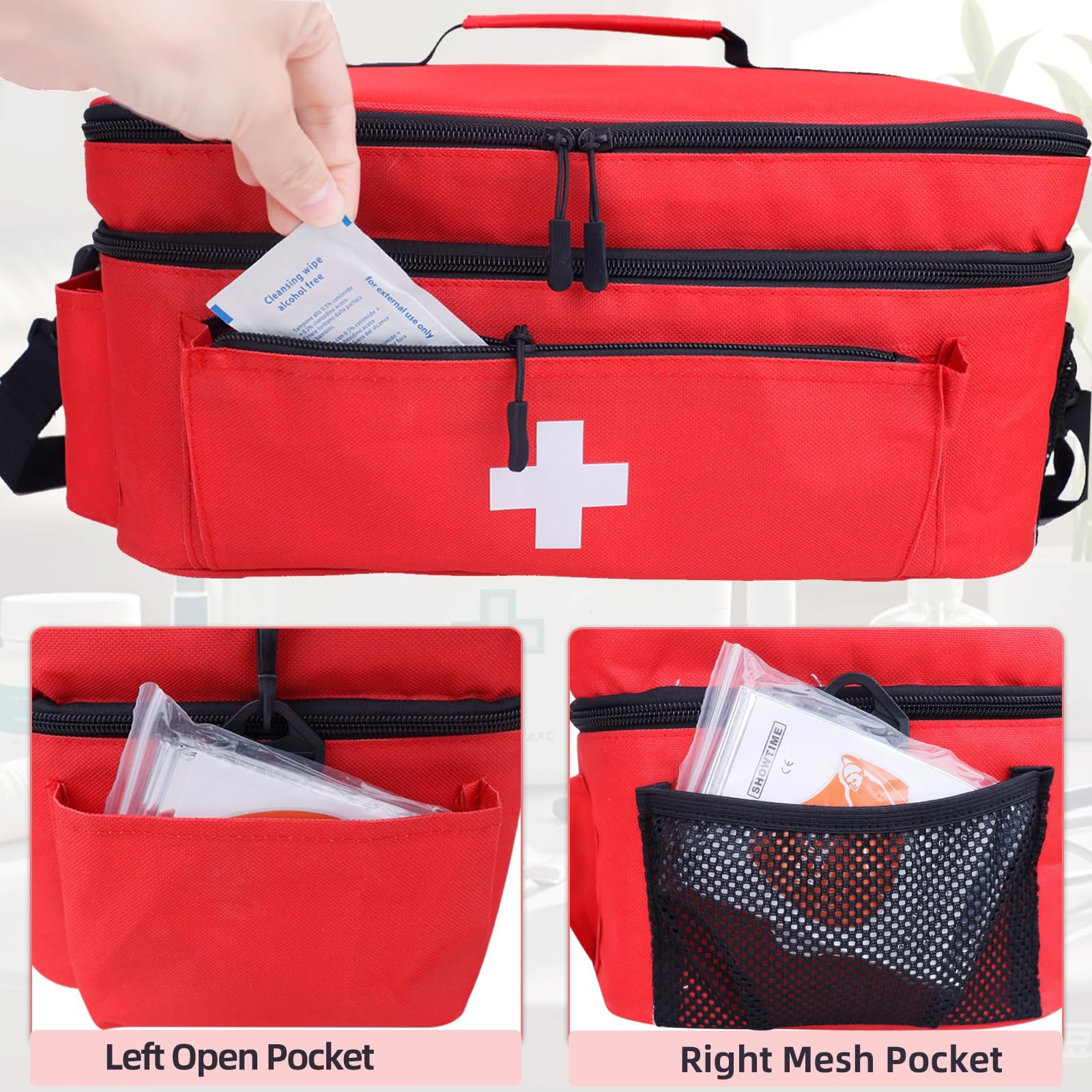 First Aid Bag Empty Large 2 Layer Medical Bag with Shoulder Strap 16”x 9½” x …