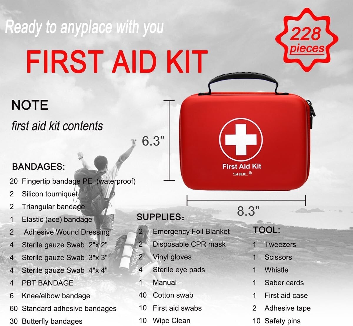 Portable First Aid Kit in Waterproof EVA Case – Essential for Home, Car, Outdoor