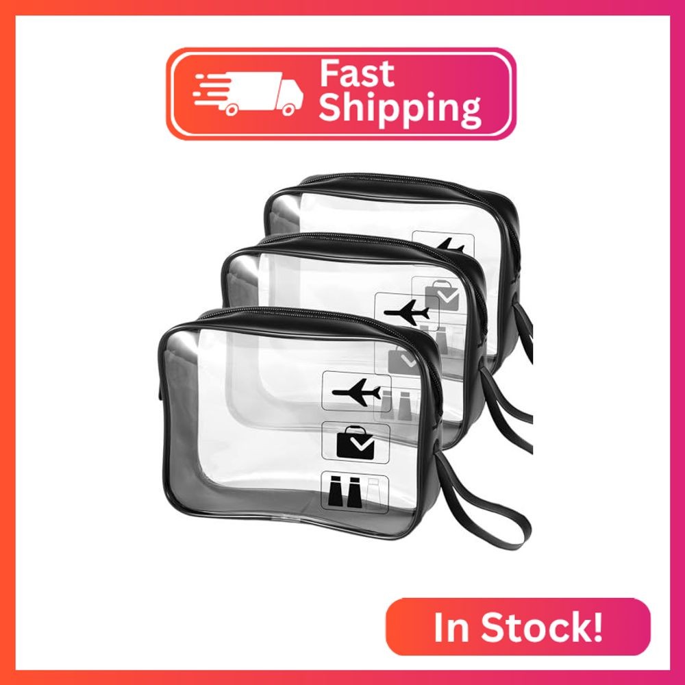 TSA Approved Toiletry Bag Carry on Airport Airline Compliant 3Pcs,Clear Makeup B