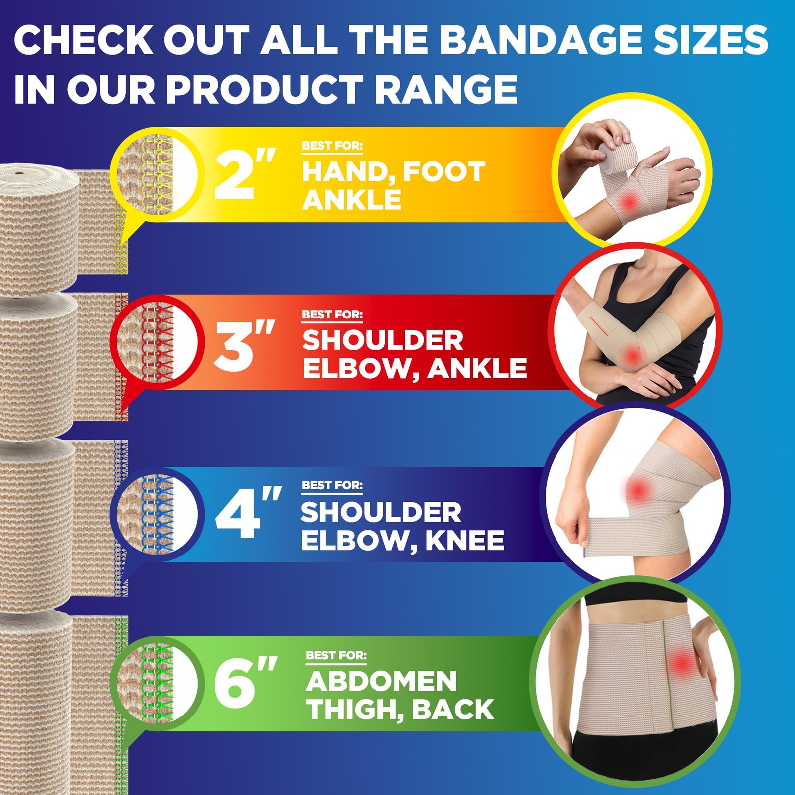 Premium Elastic Bandage Wrap – 3” (2pk) – Strong Compression – 2 Pack, Beige