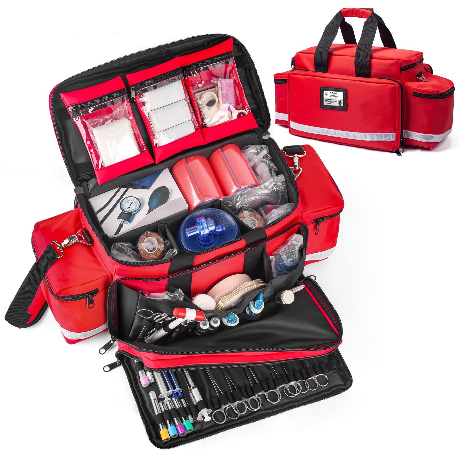 Large Empty First Aid Bag 26" – Water-Resistant EMT Medical Kit, Reflective, 4 D