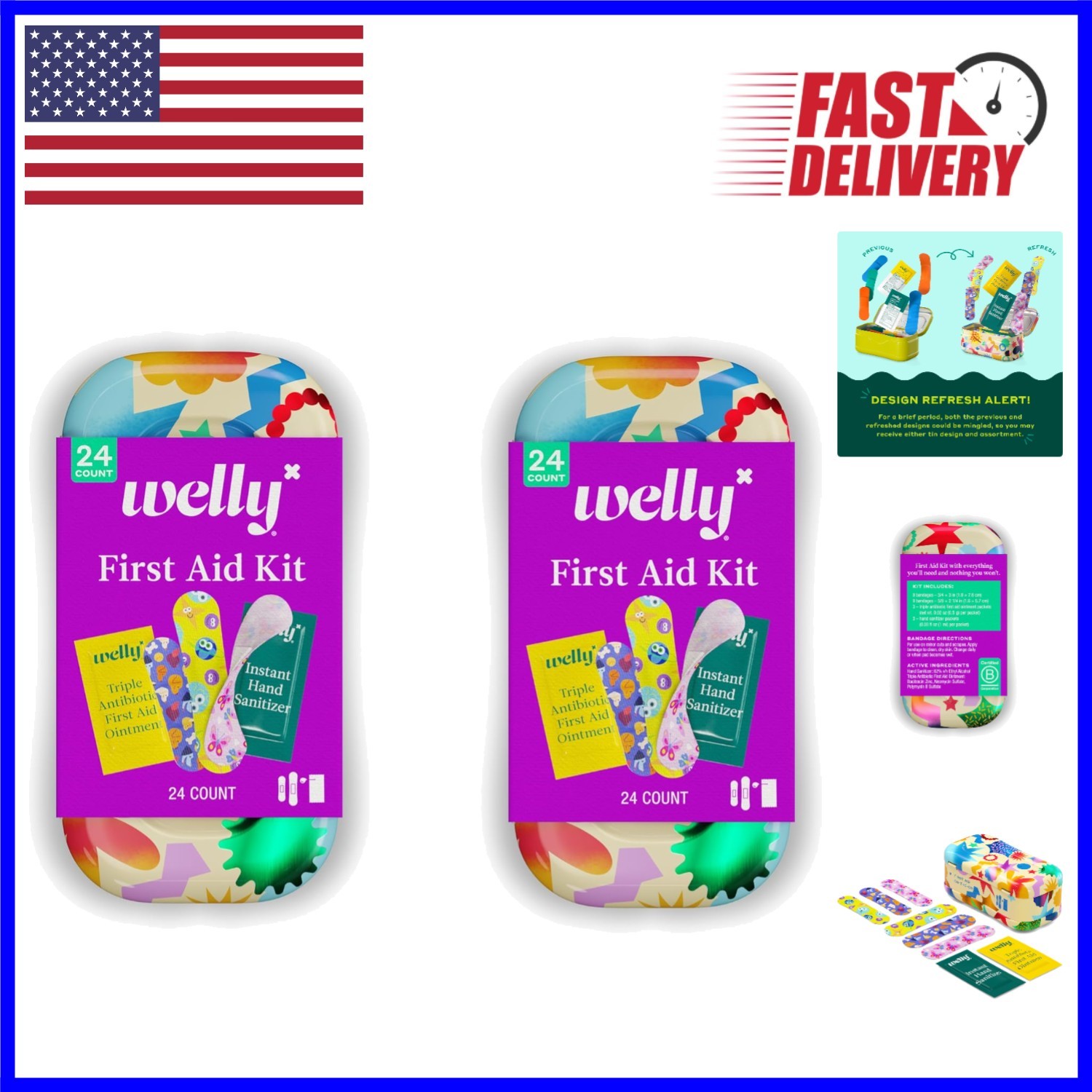 On The Go First Aid Kit – Flexible Bandages, Ointment & Hand Sanitizer, 2 Pack