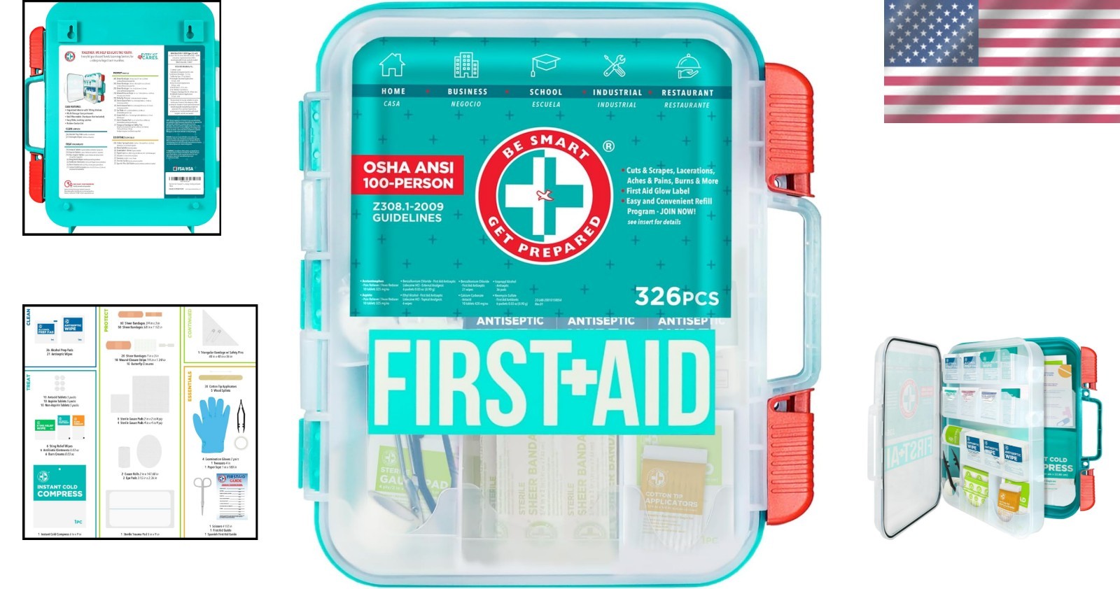 Organized 326-Piece First Aid Kit – Quick Access for Family & Workplace Safety