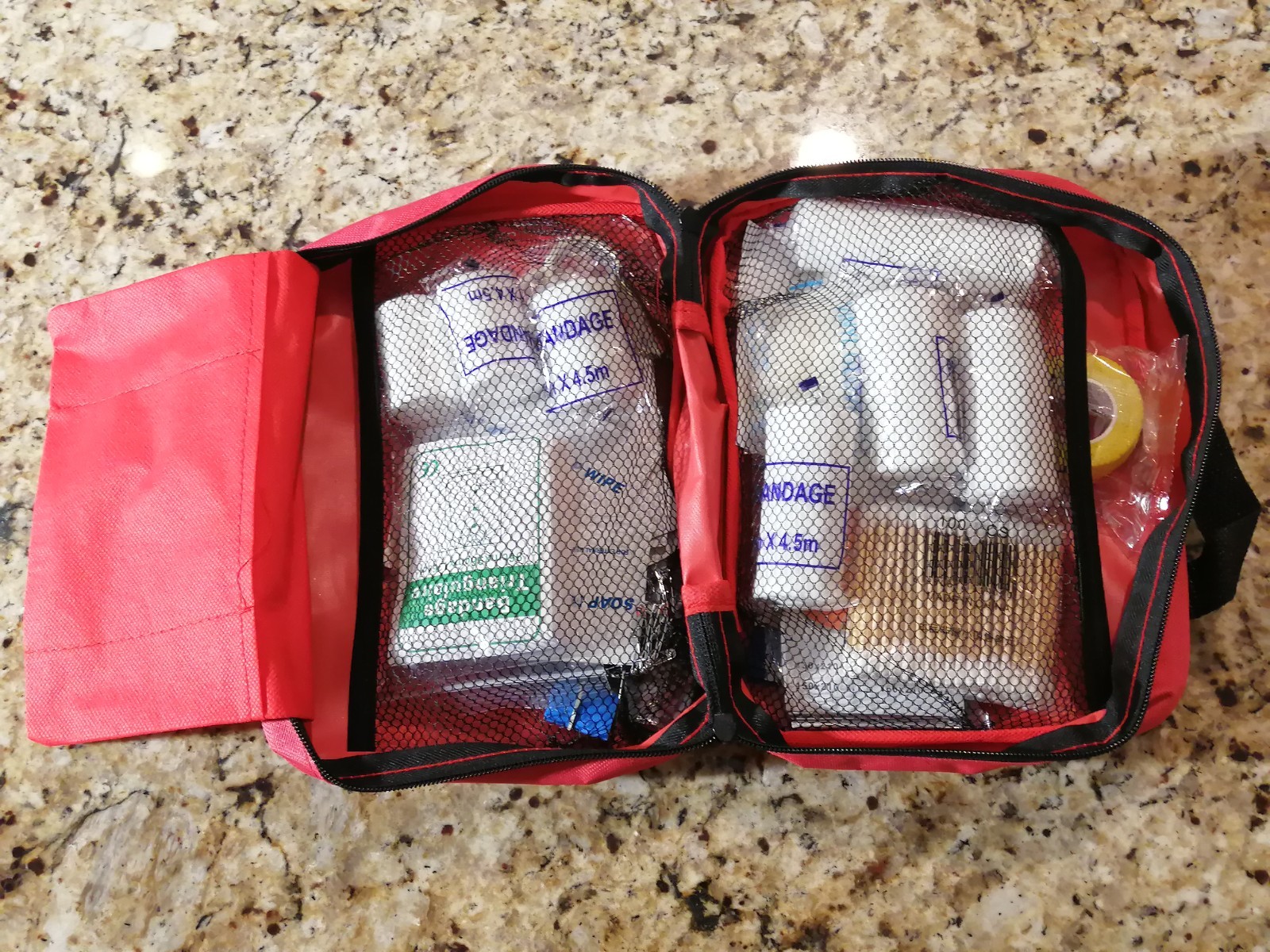 186 pc First Aid Kit 7.5 inch x 10 inch Zippered Case Red All Purpose Travel Car