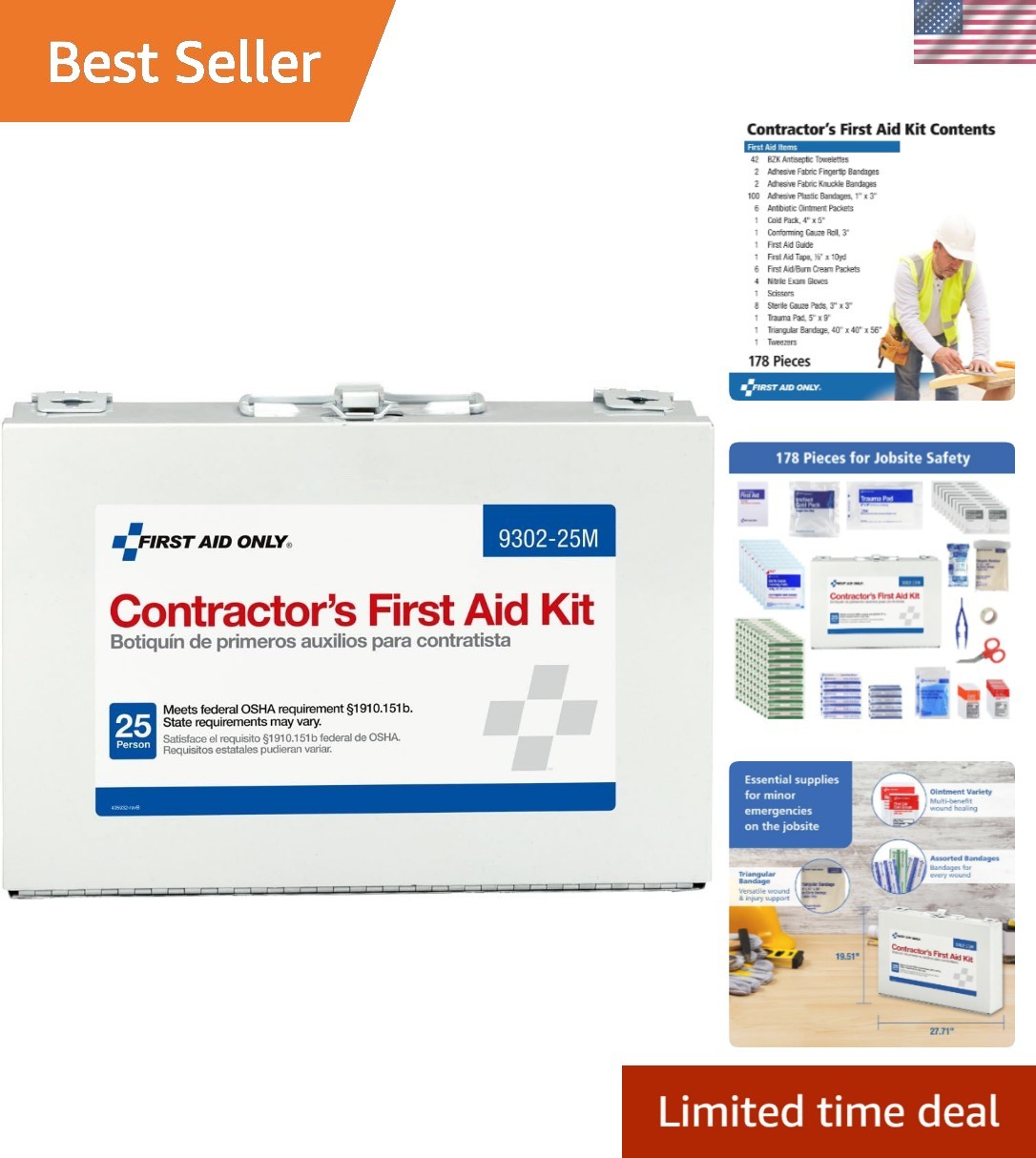 178-Piece Durable First Aid Kit for 25 People – Perfect for Vehicles & Worksites