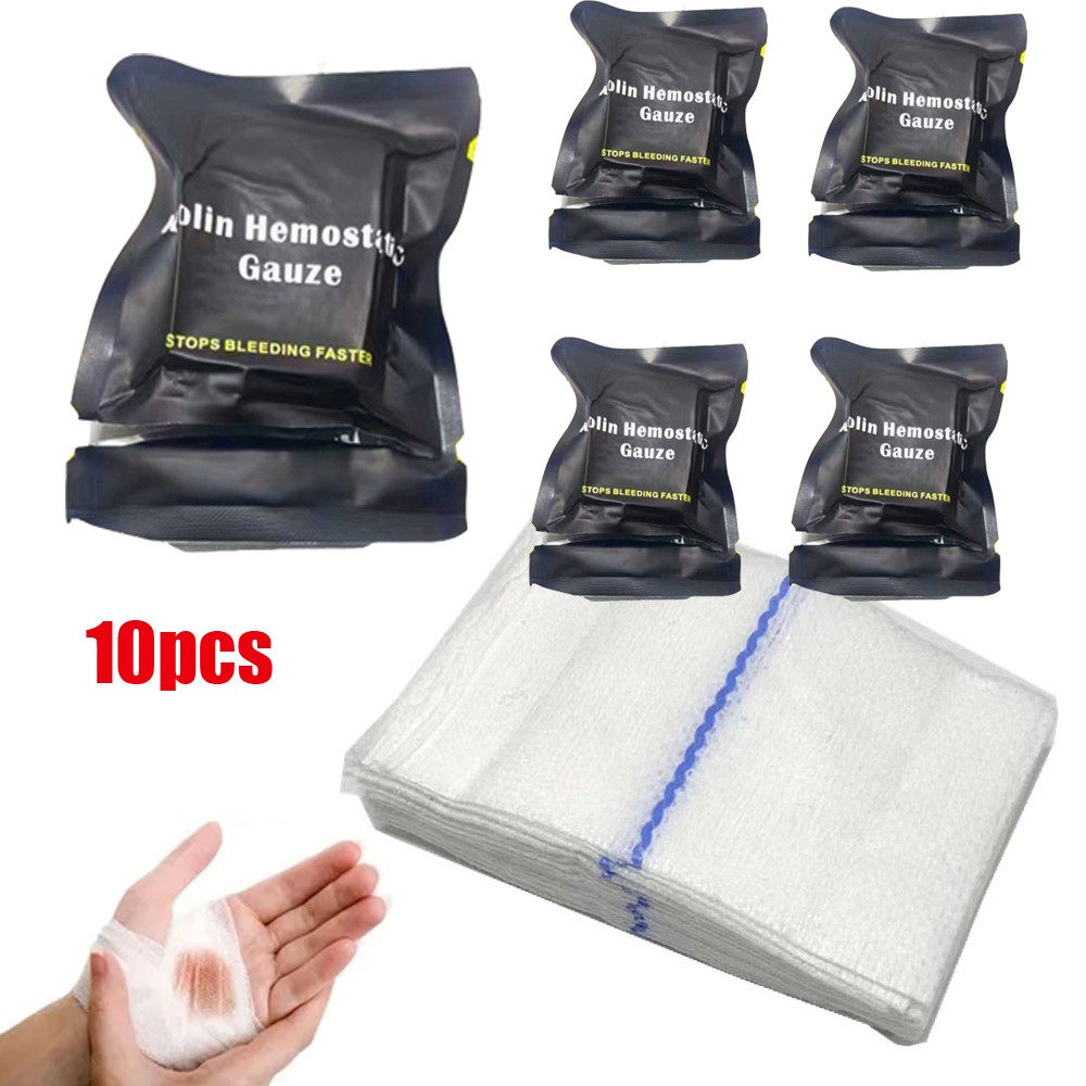 10PCS Kaolin Hemostatic Gauze Medical Emergency Trauma Wound Dressing Bandage