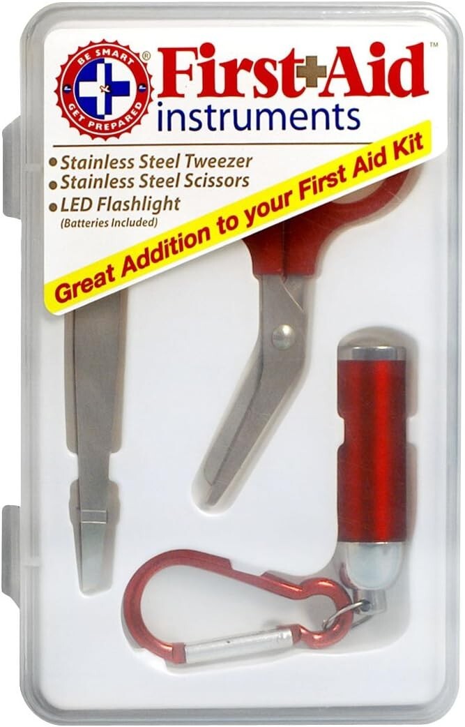 Get Prepared First Aid Instruments Stainless Steel Scissors Tweezers Flashlight