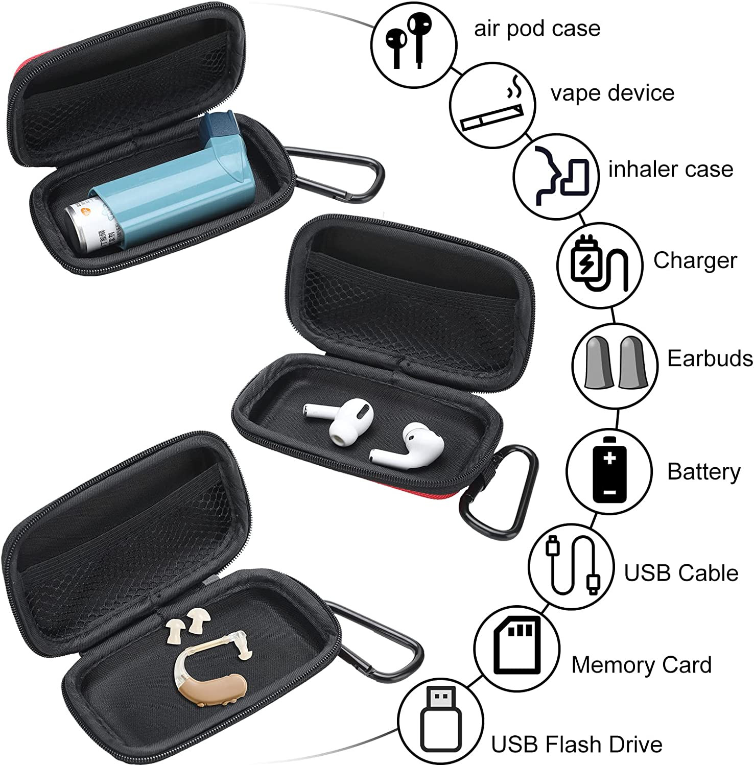 4 Pcs Asthma Inhaler Travel Case Hearing Aid Case Earbud Case Portable Zipper Ca