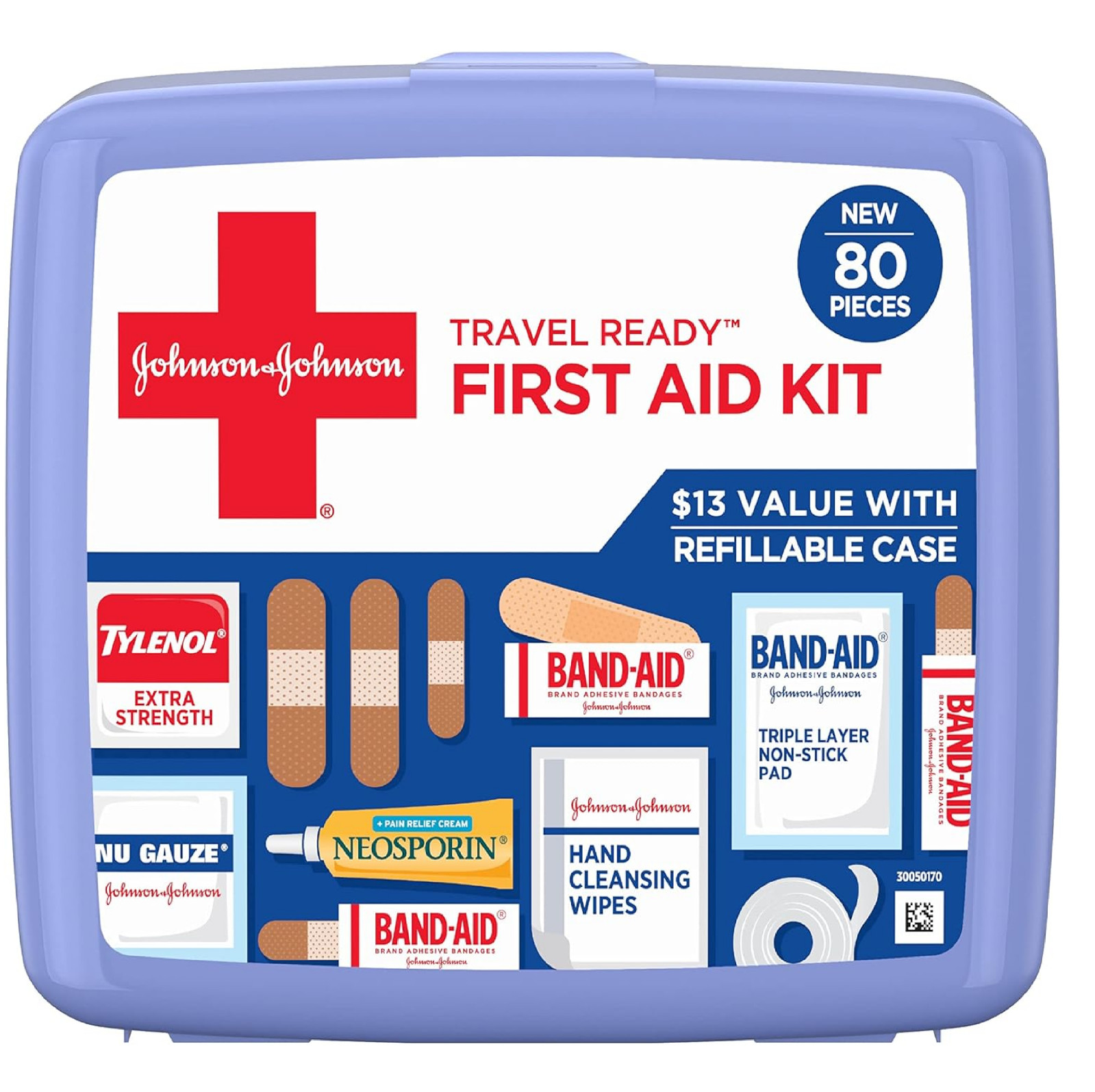 Band-Aid Travel Ready Portable Emergency First Aid Kit for Minor Wound Care with