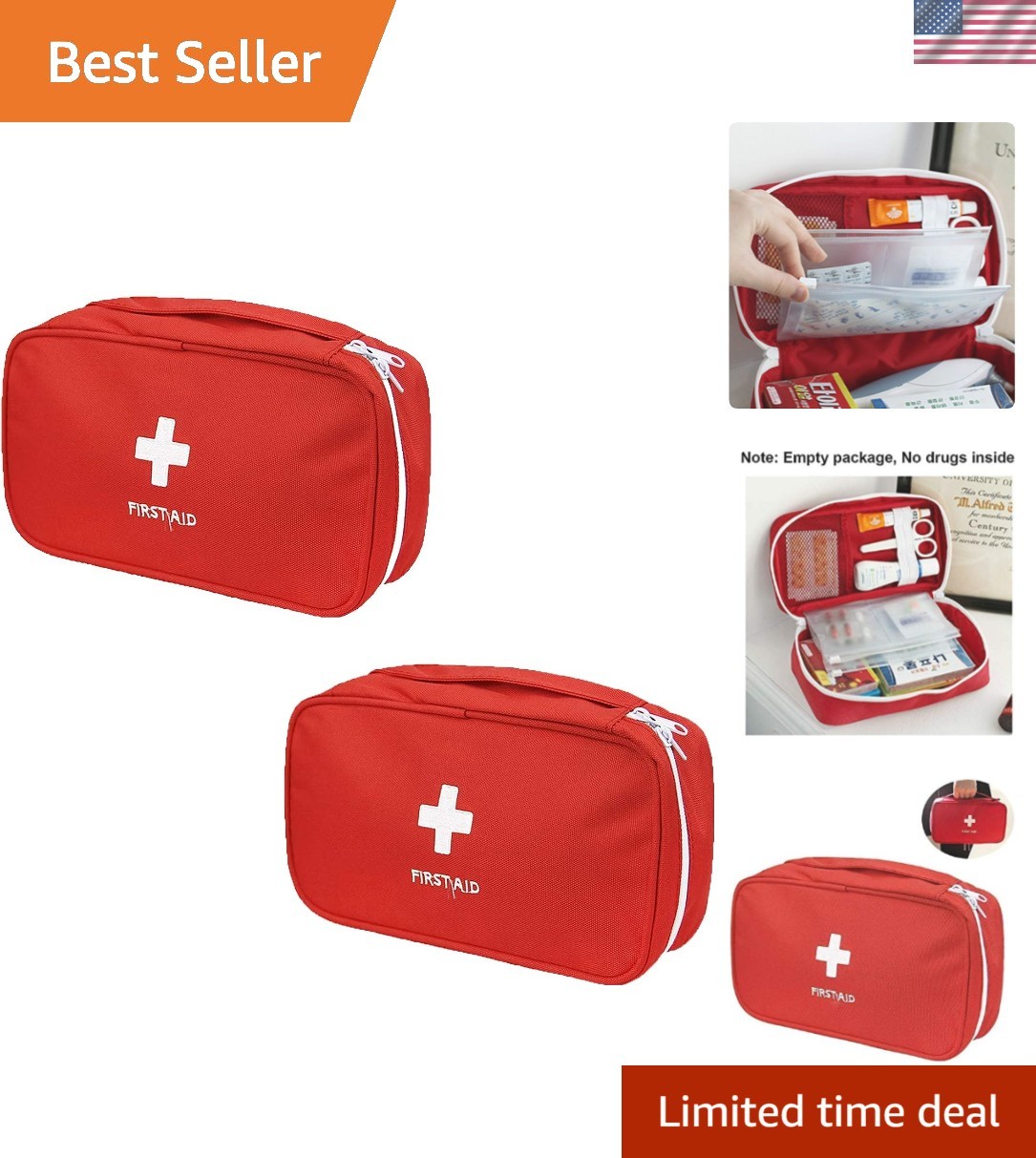 Durable Red First Aid Bags – Multi-Pocket Emergency Kits for Home and Outdoors