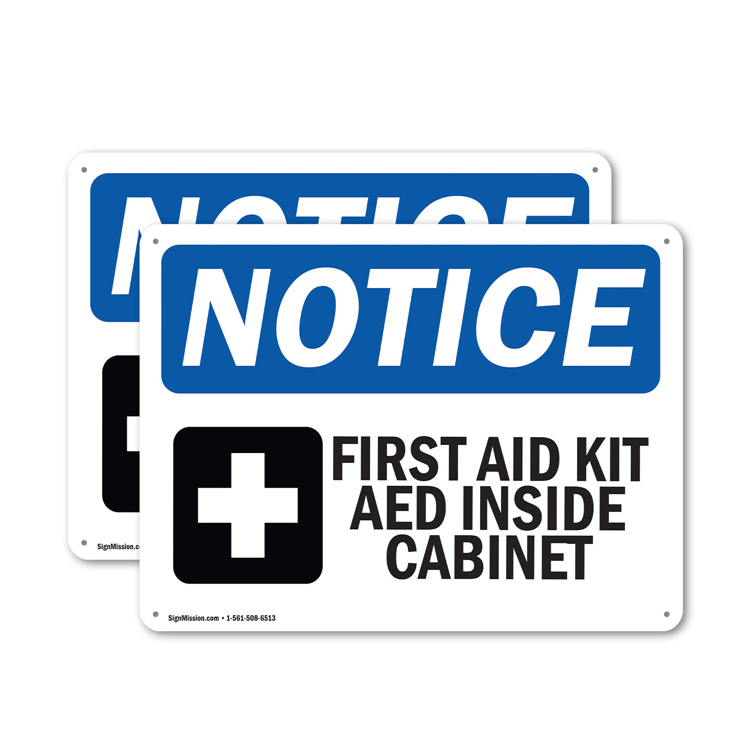 (2 Pack) First Aid Kit AED Inside Cabinet OSHA Notice Sign Decal Metal Plastic