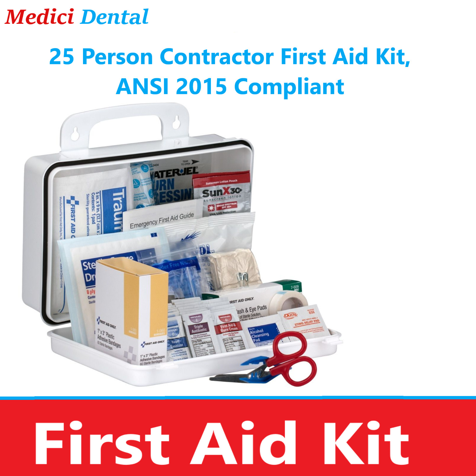 25 Person Contractor First Aid Kit, ANSI 2015 Compliant, Wall Mount, Job Sites