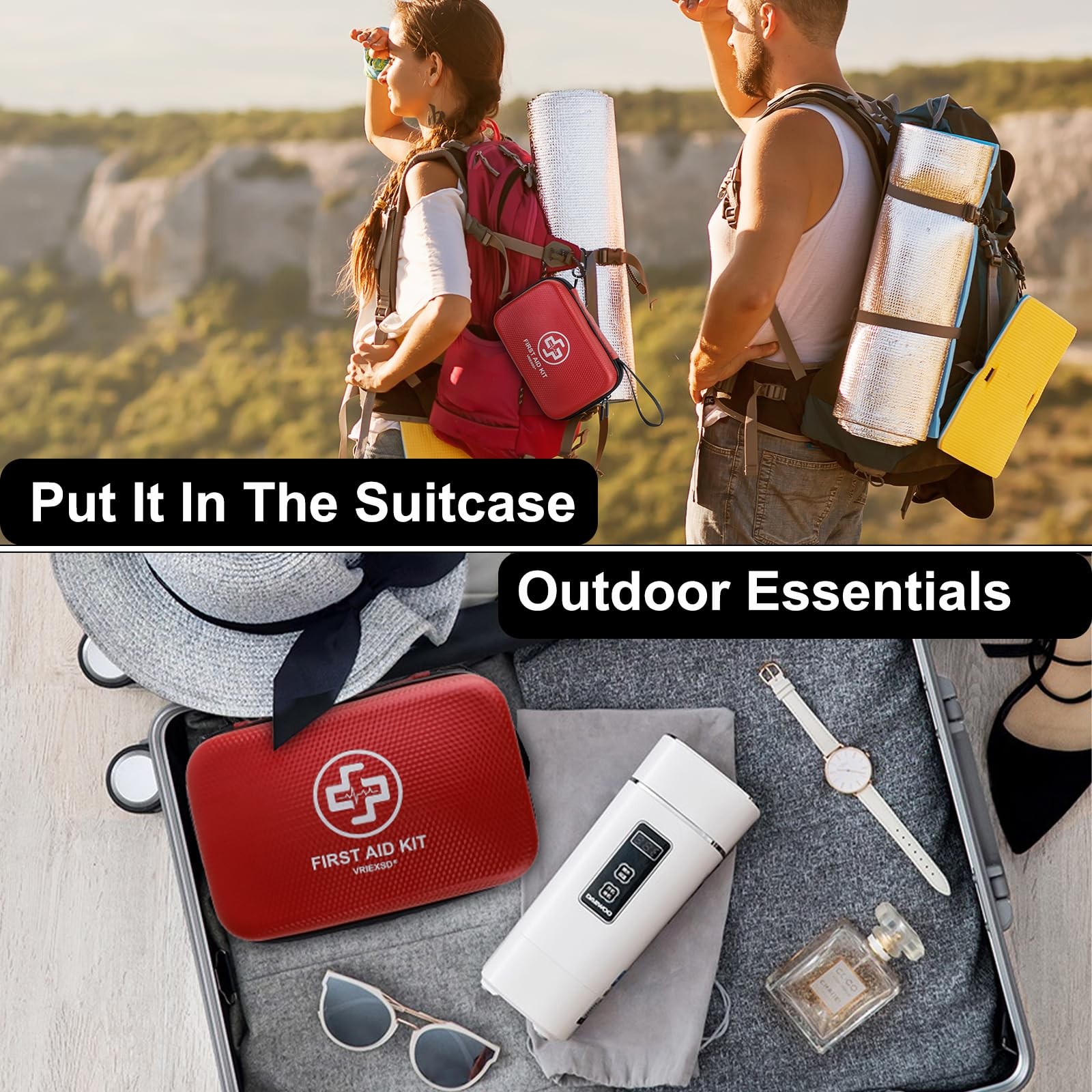 VRIEXSD Premium First Aid Kit, 320 Piece Waterproof Hard Shell Eva Red
