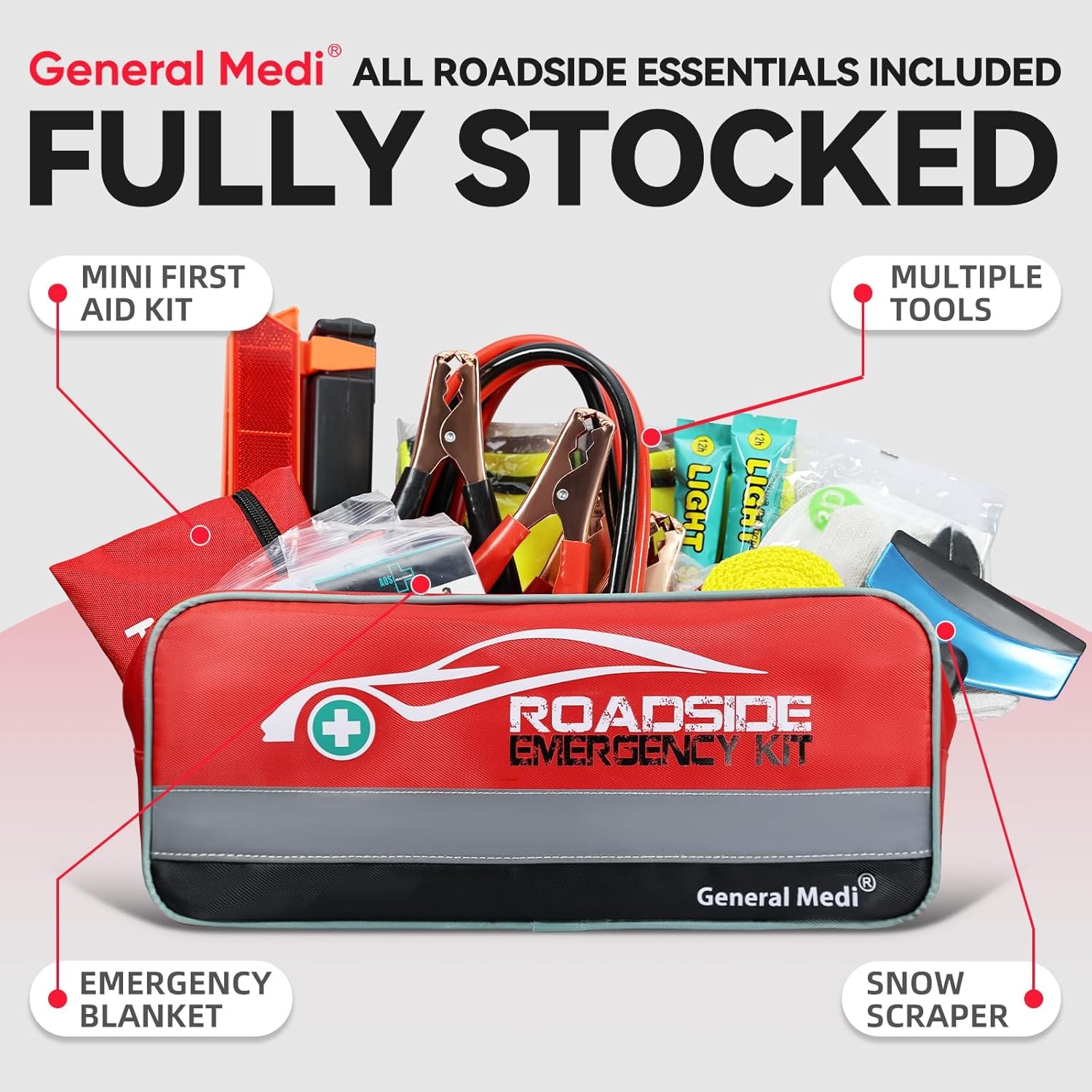 General Medi 127-Pieces Roadside Car Emergency Kit Include Mini First Aid Kit, J
