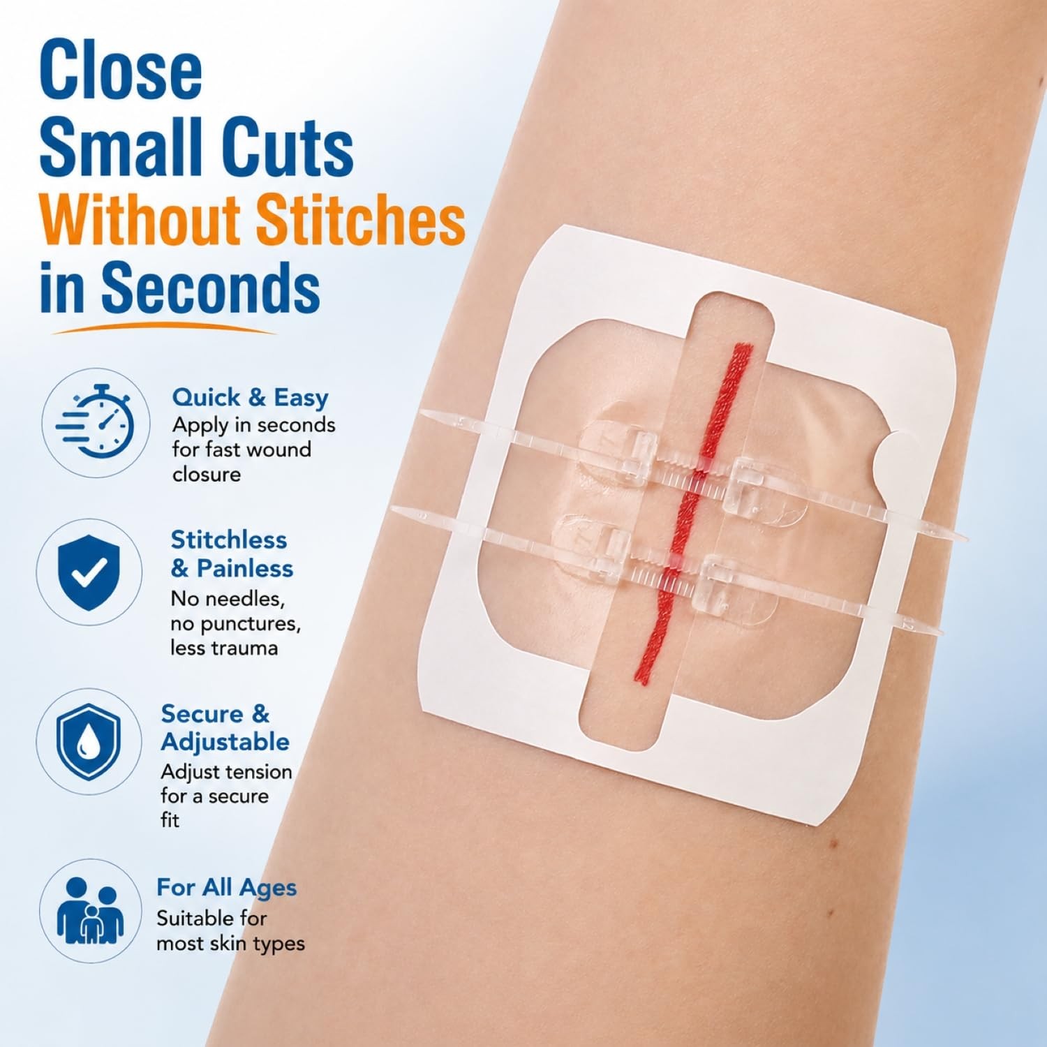 Emergency Wound Closure Strips Kit, 4 Sterile Zip-Style Closures