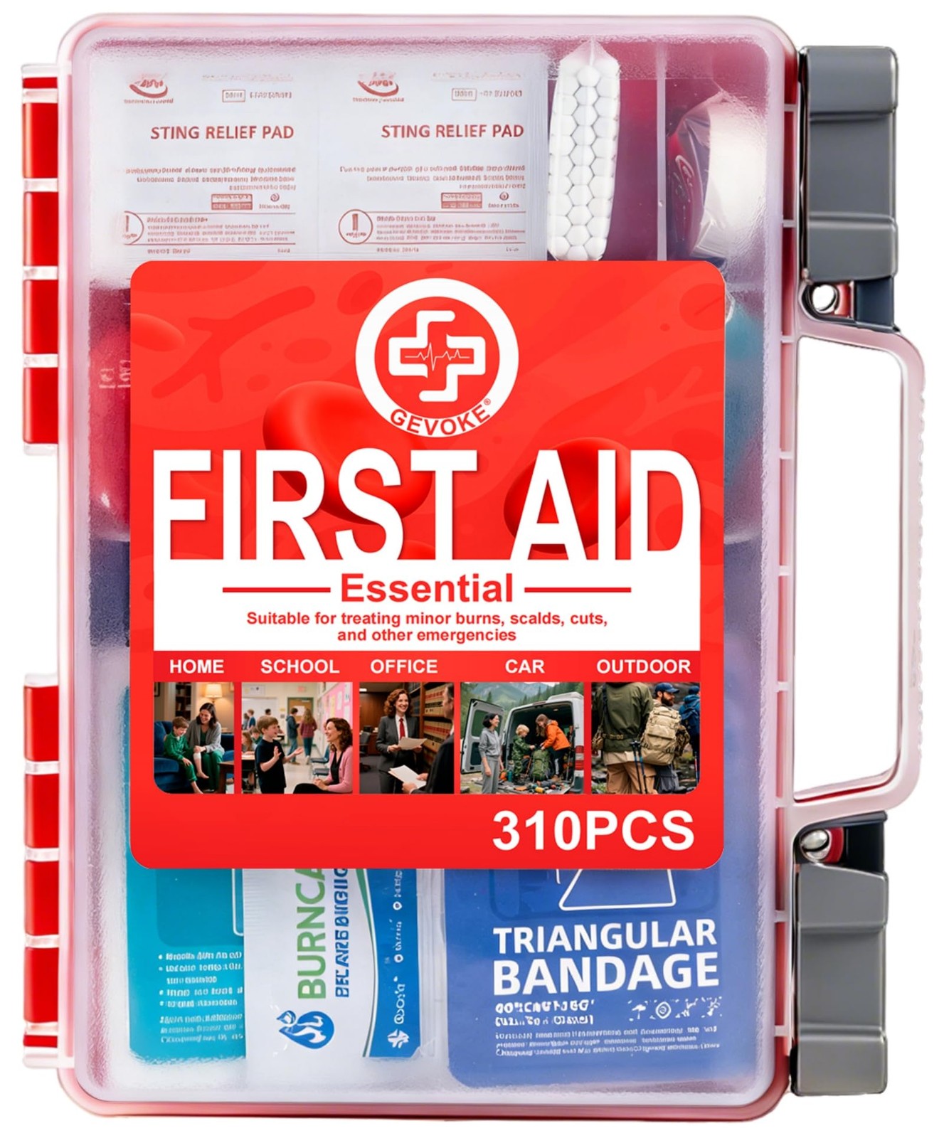 Gevoke Professional First Aid Kit 310 Pcs Medical Hard Case Home Car Camping