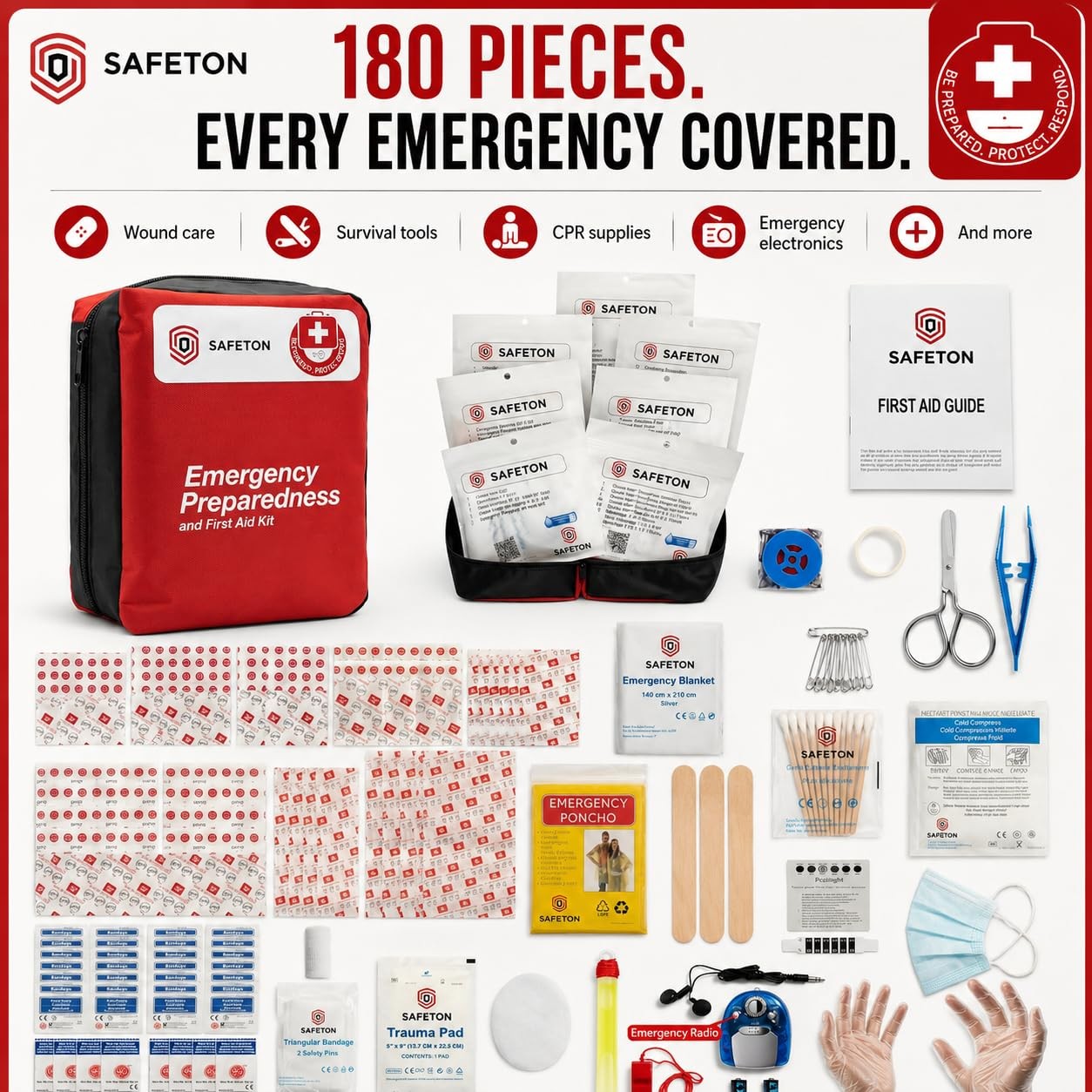 Travel-First Aid-Kit Car-Home 180 Piece Survival-Kit Outdoor-Adventure – Full…