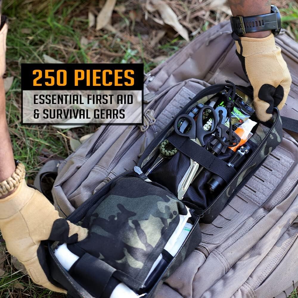 Durable Emergency Trauma Bag – 250 Piece Survival Kit with Molle Pouch
