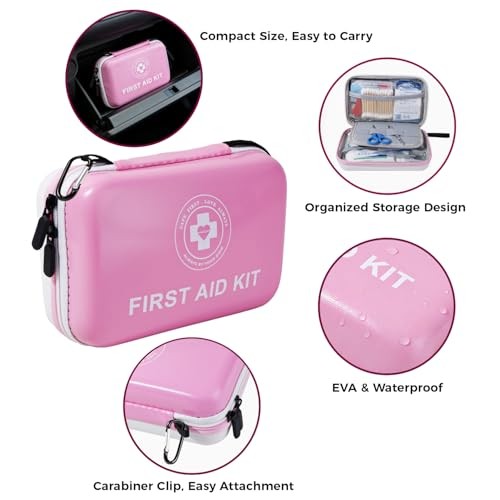 Premium First Aid Kit – 305 Piece Dual-Color Emergency Kit with Hard Pink/White