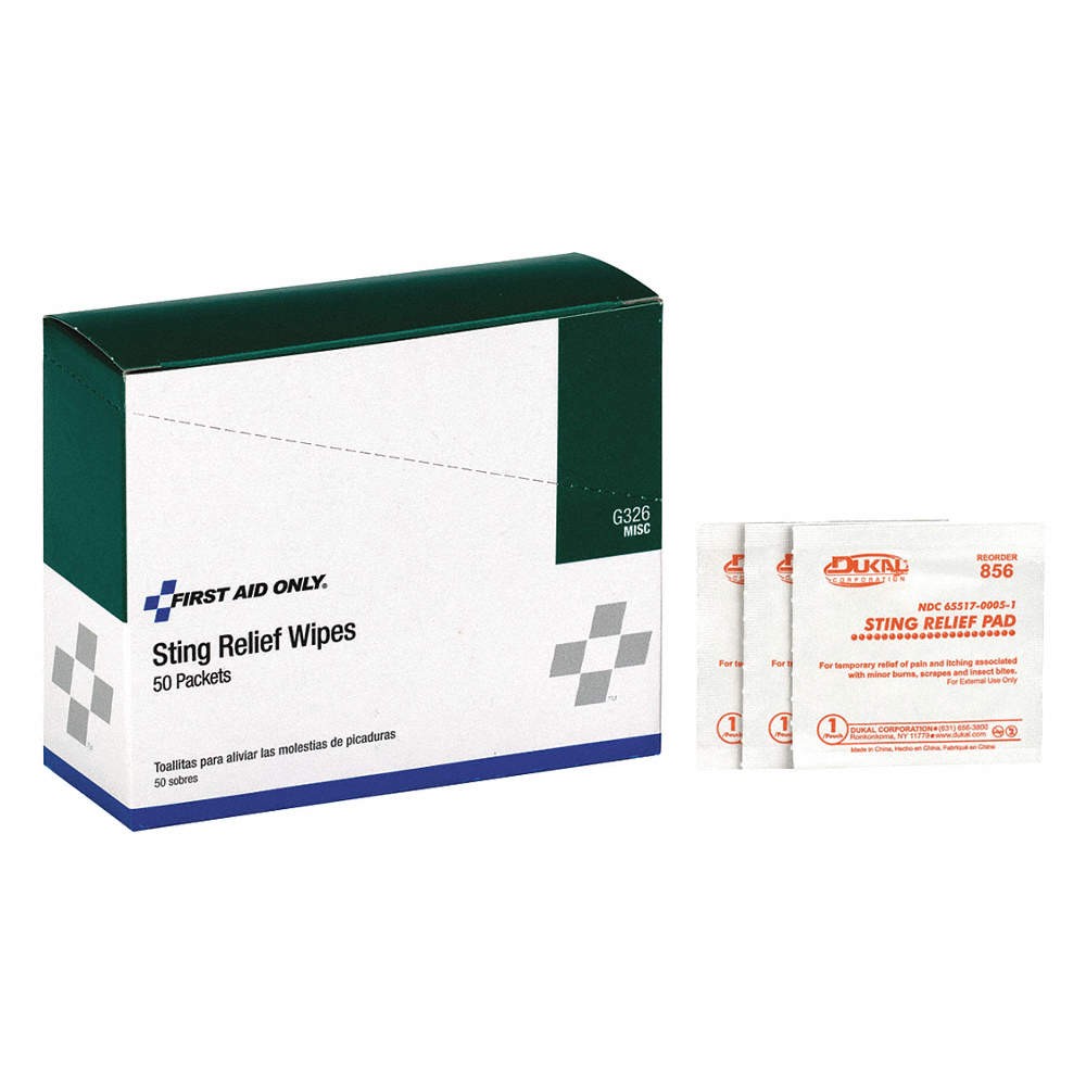 FIRST AID ONLY G326 Bite/Sting Relief,Wipes,50ct 41CR13