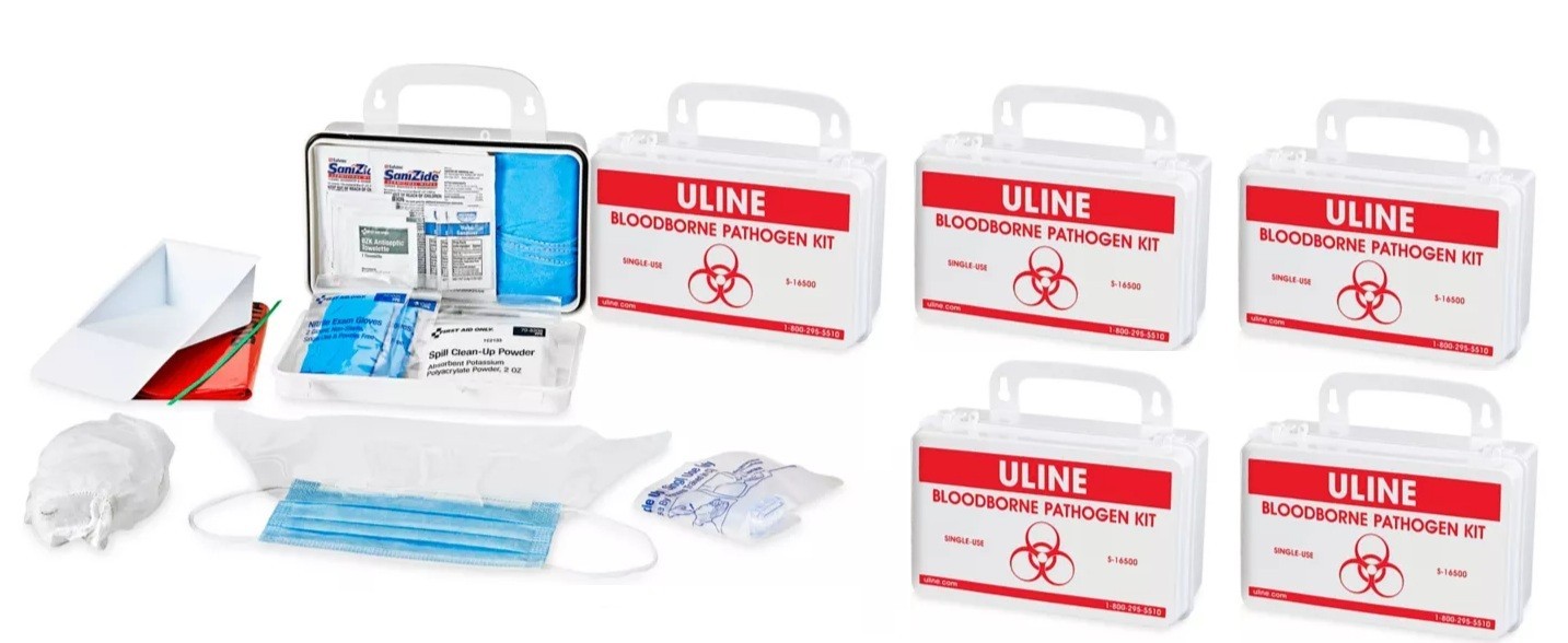 Lot of 5 Premium Bloodborne Pathogen Kit Bodily Fluid Clean Up Single Use 19 Pc