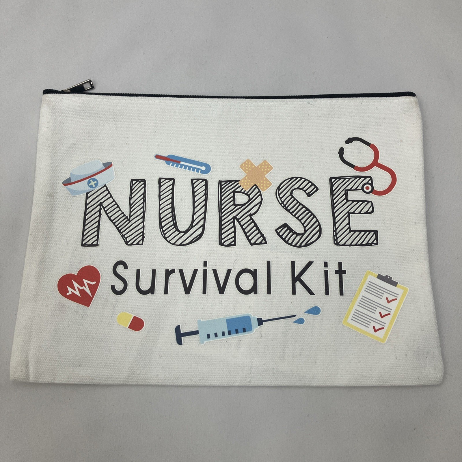 NURSE Survival Kit 6"x9". Zip up Canvas Cloth Carrier Holder Makeup Travel Bag