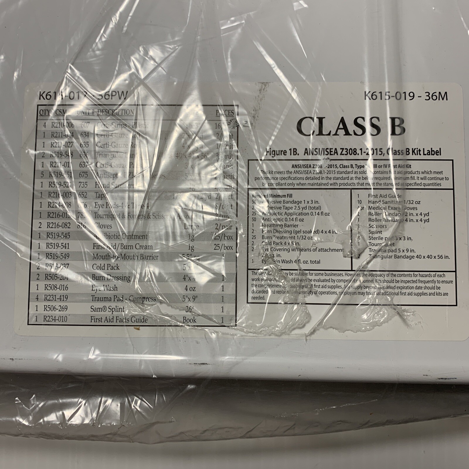 Certified Safety Mfg. Class B First Aid Kit K615-019 ANSI Z308.1-2015 New