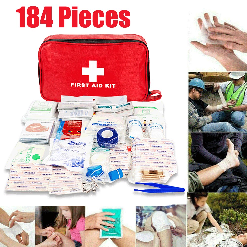 Survival Medical Bag First Aid Kit 184-Piece Emergency Car Auto Outdoor Travel