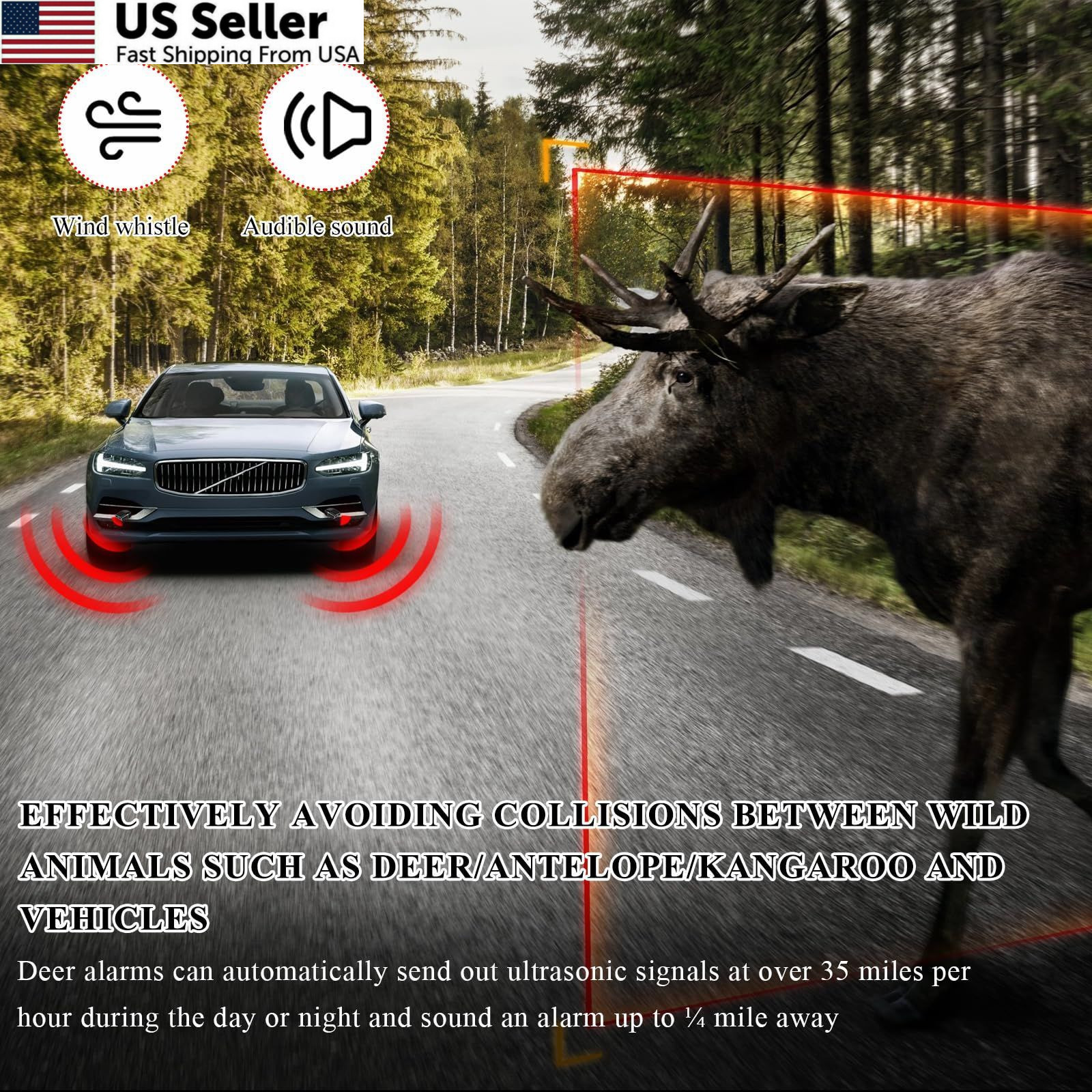 Suvnie 4 PCS Deer Whistles for Cars, Avoid 2.0 × 1.6 × 0.9 inches, 4