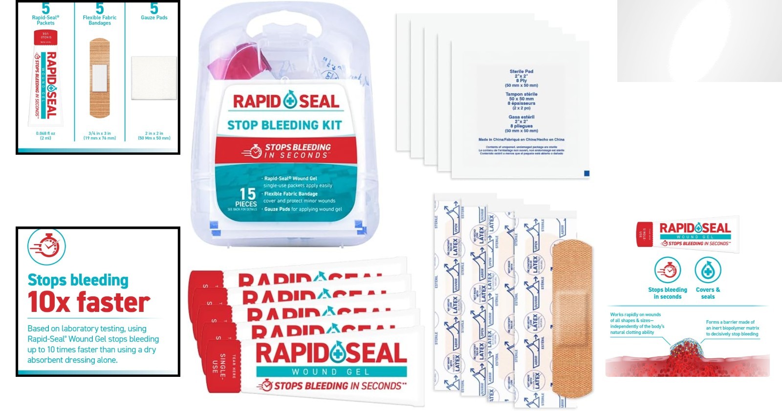 Essential Rapid Seal 15-Piece Stop Bleeding Emergency Kit for Family Safety