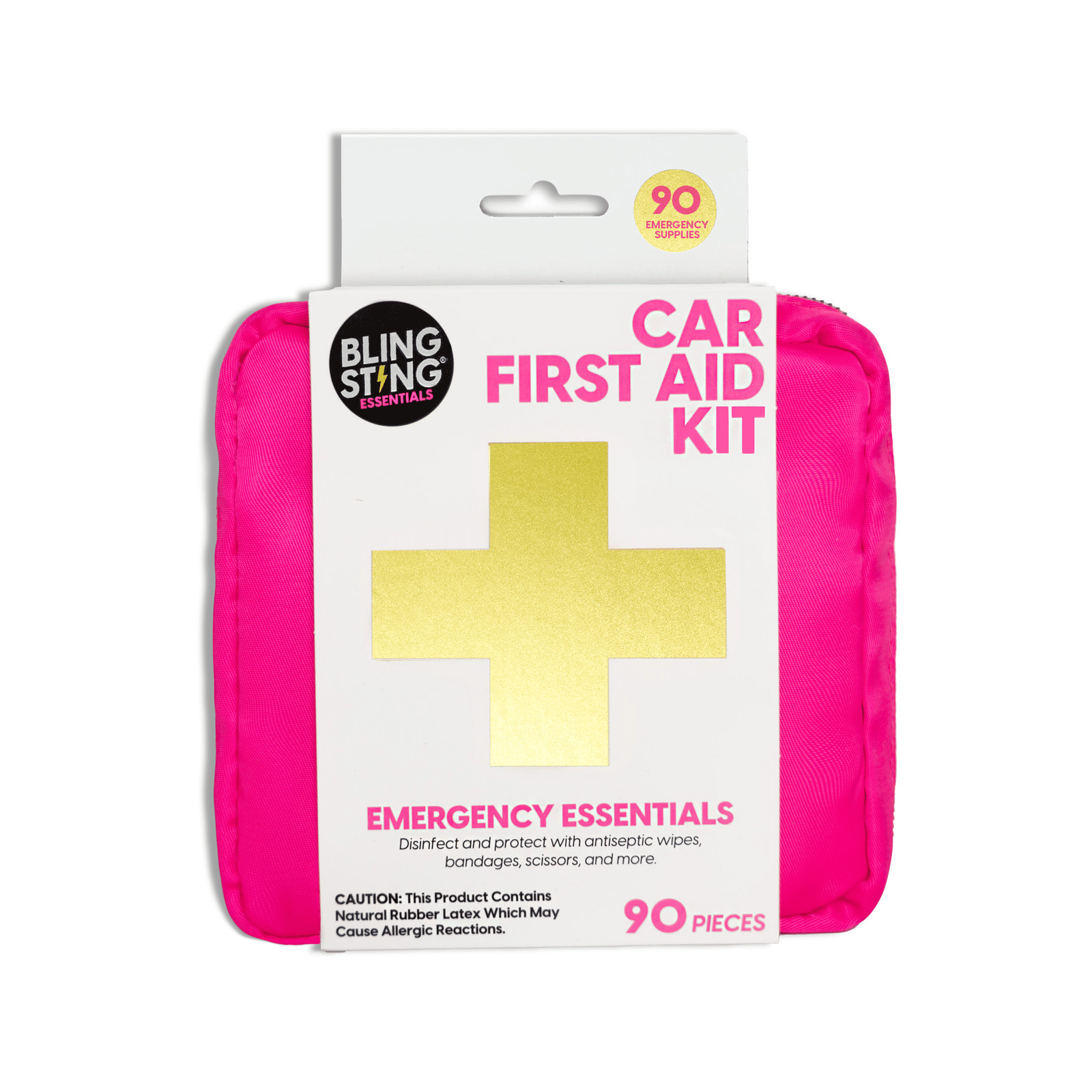 BLINGSTING Car First Aid Kit – 90 Pieces Included,Pink,1 Count, 5 in x 5 in 2 in