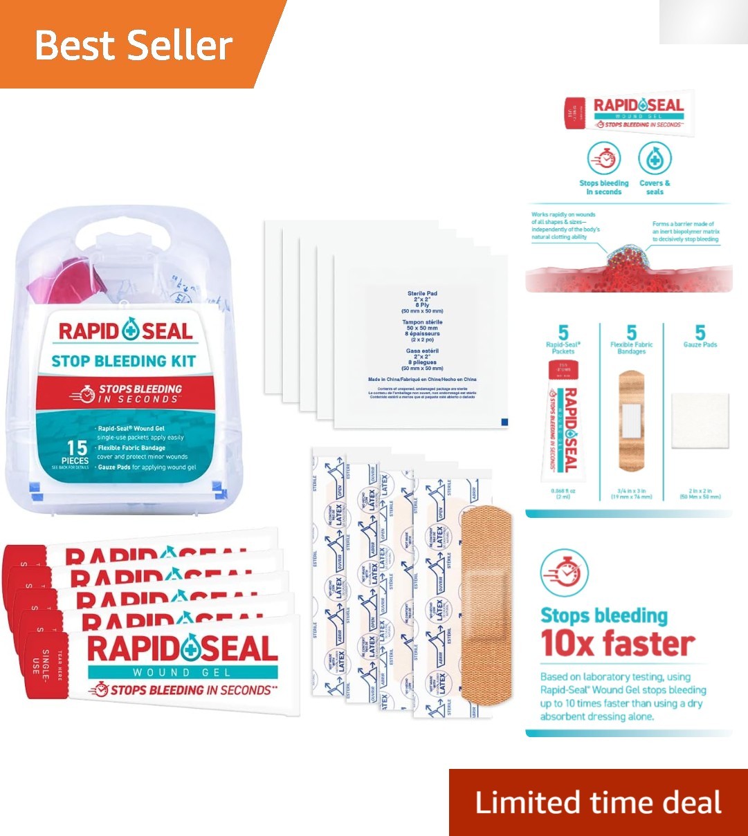 Essential Rapid Seal 15-Piece Stop Bleeding Emergency Kit for Family Safety