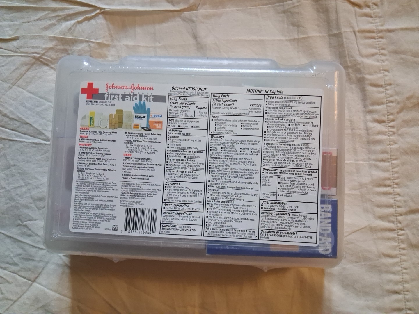 Johnson & Johnson All Purpose First Aid Kit 125 Items – New in Plastic Box