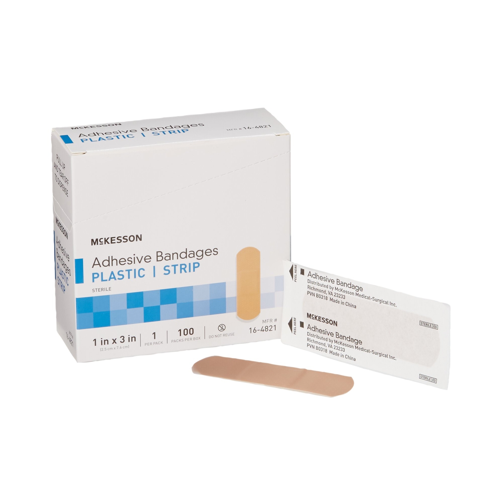 ADHESIVE STRIP MCKESSON 1 X 3 INCH PLASTIC RECTANGLE TAN STERILE 16-4821