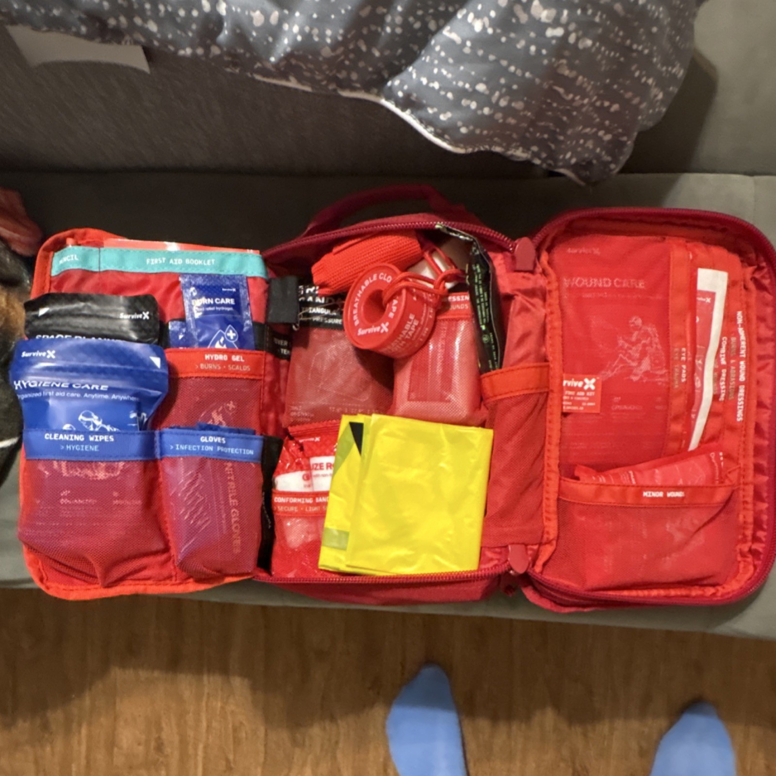 SurviveX Red Portable First Aid Set Emergency Treatment with Medical Supplies