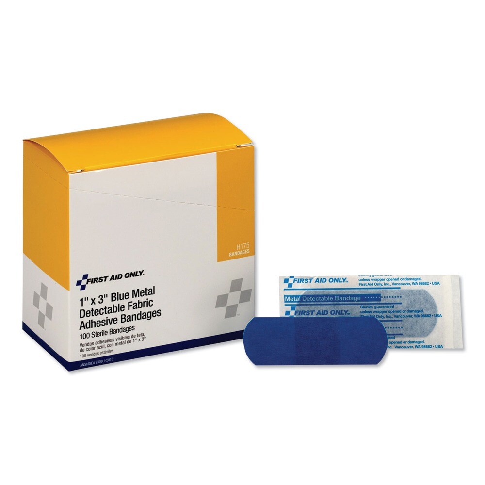 First Aid Only H175 1" x 3" Adhesive Blue Metal Detectable Bandages (100/BX) New
